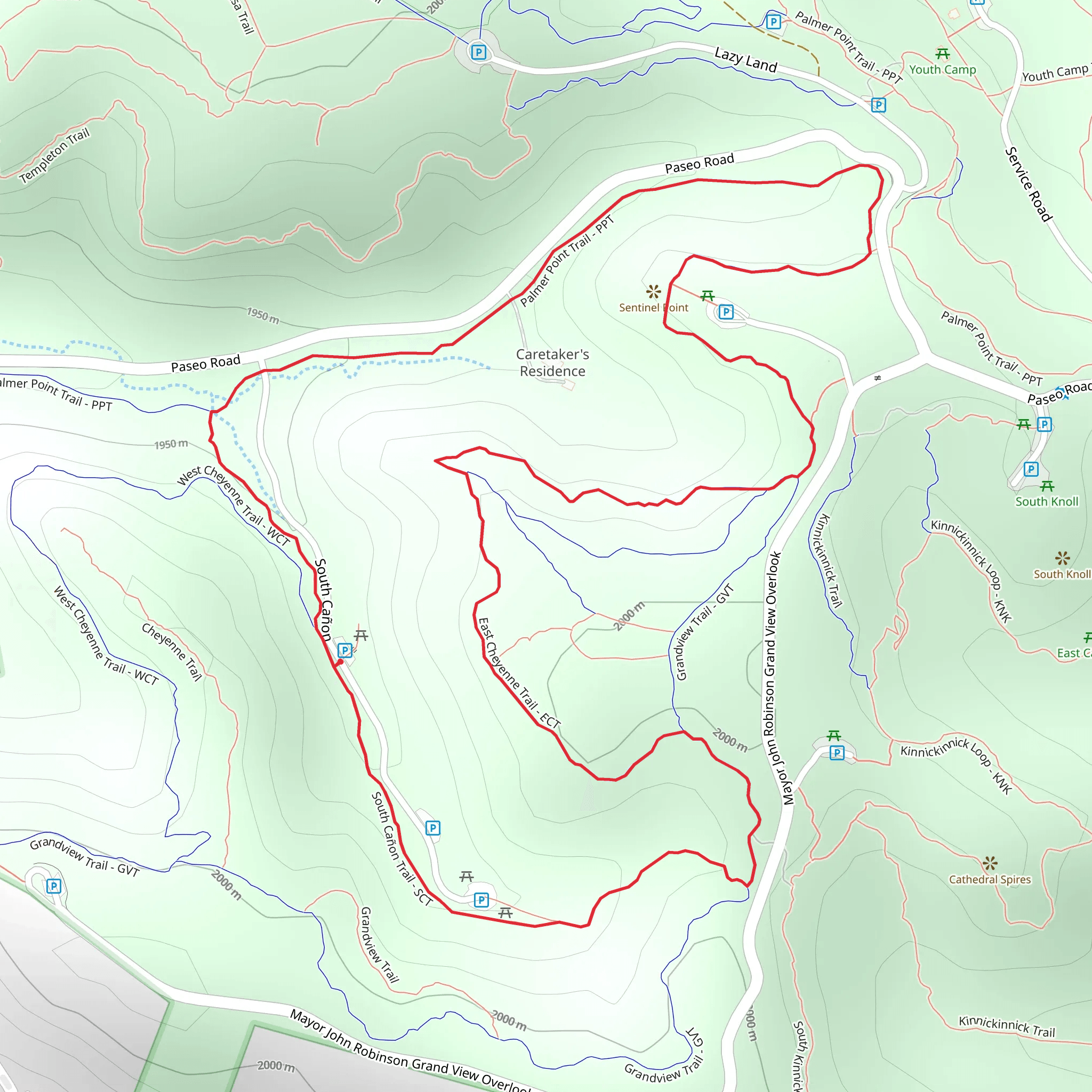 South Cañon - East Cheyenne - Grandview - Palmer Point Loop Trail mobile static map