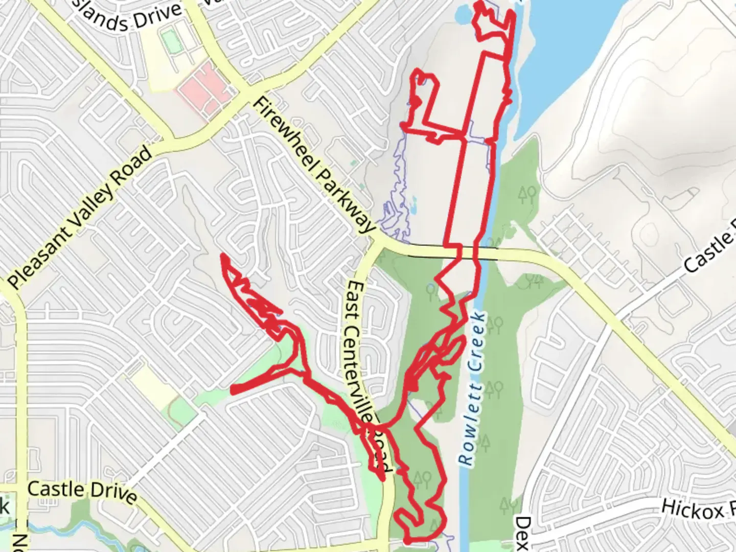 An image depicting the trail Rowlett Creek - Dallas County Nature Preserve Loop and its surrounding area.