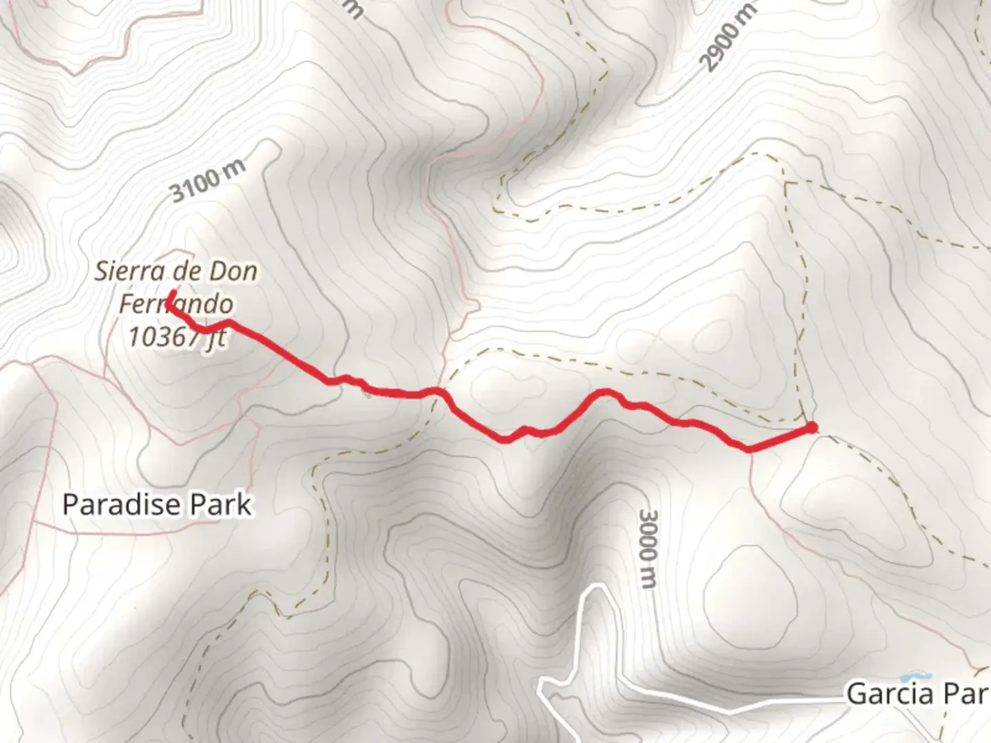 An image depicting the trail Sierra de Don Fernando via South Boundary Trail and its surrounding area.