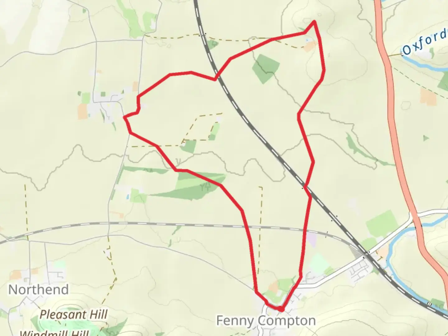 An image depicting the trail Fenny Compton Loop and its surrounding area.