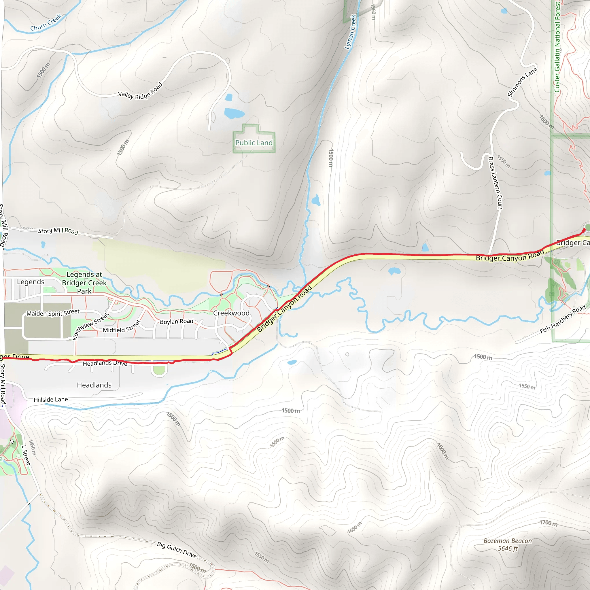 Bozeman to Bridger Mountains Trail mobile static map