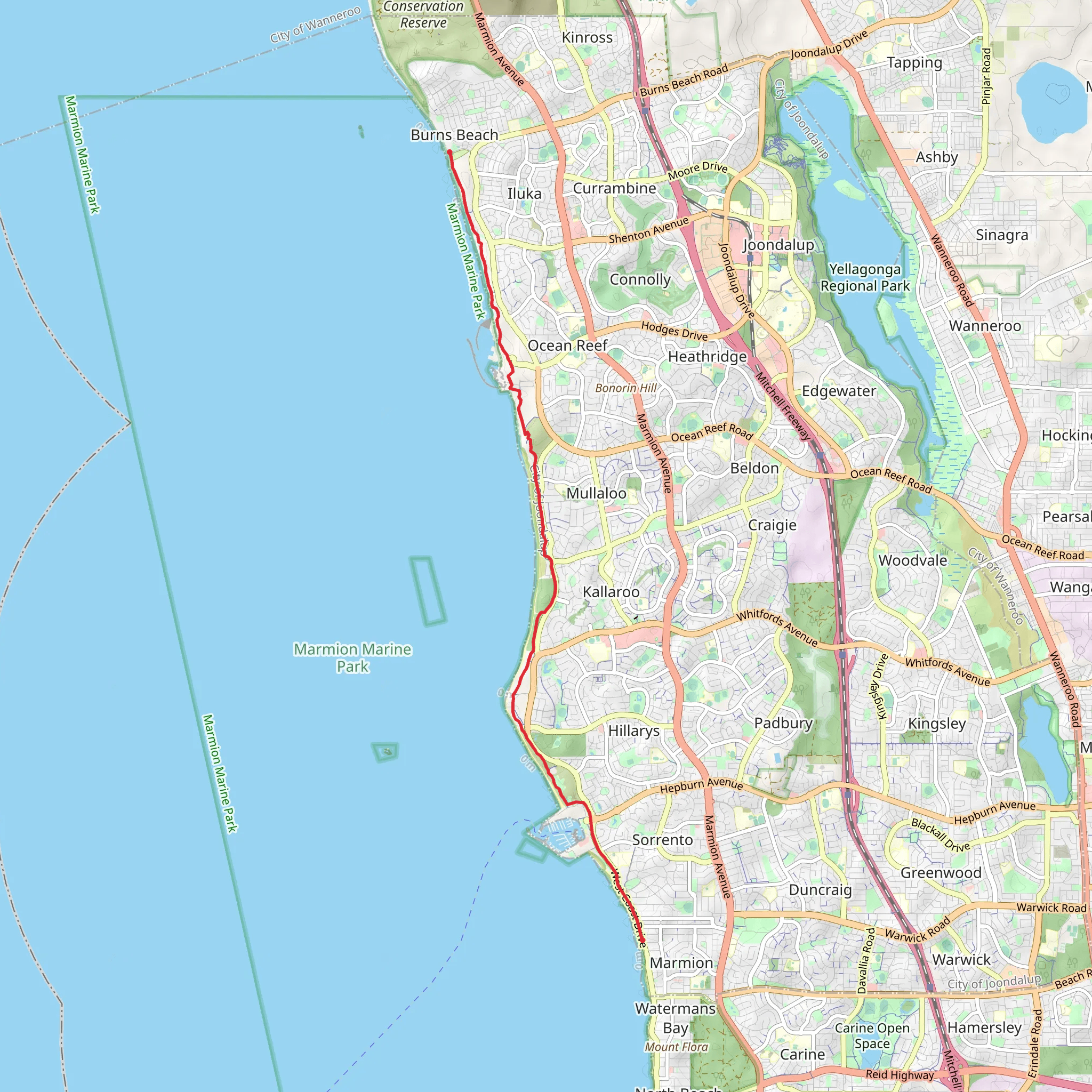 Marmion to Burns Beach Walk mobile static map