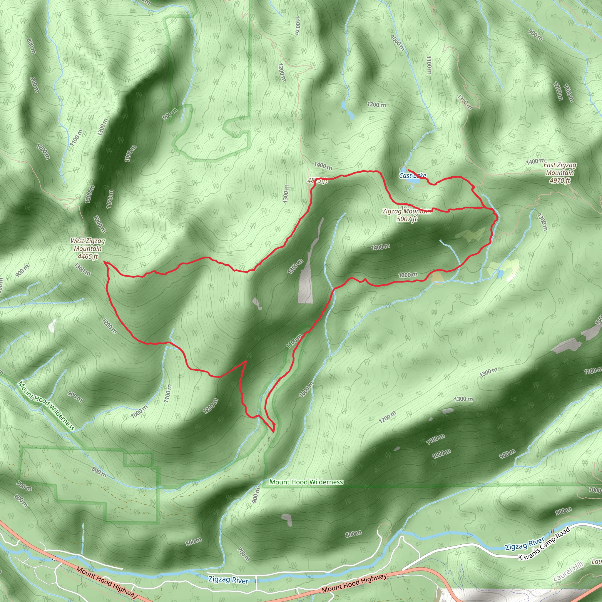 Devils Meadow, Cast Lake and Zigzag Mountain Loop Trail mobile static map