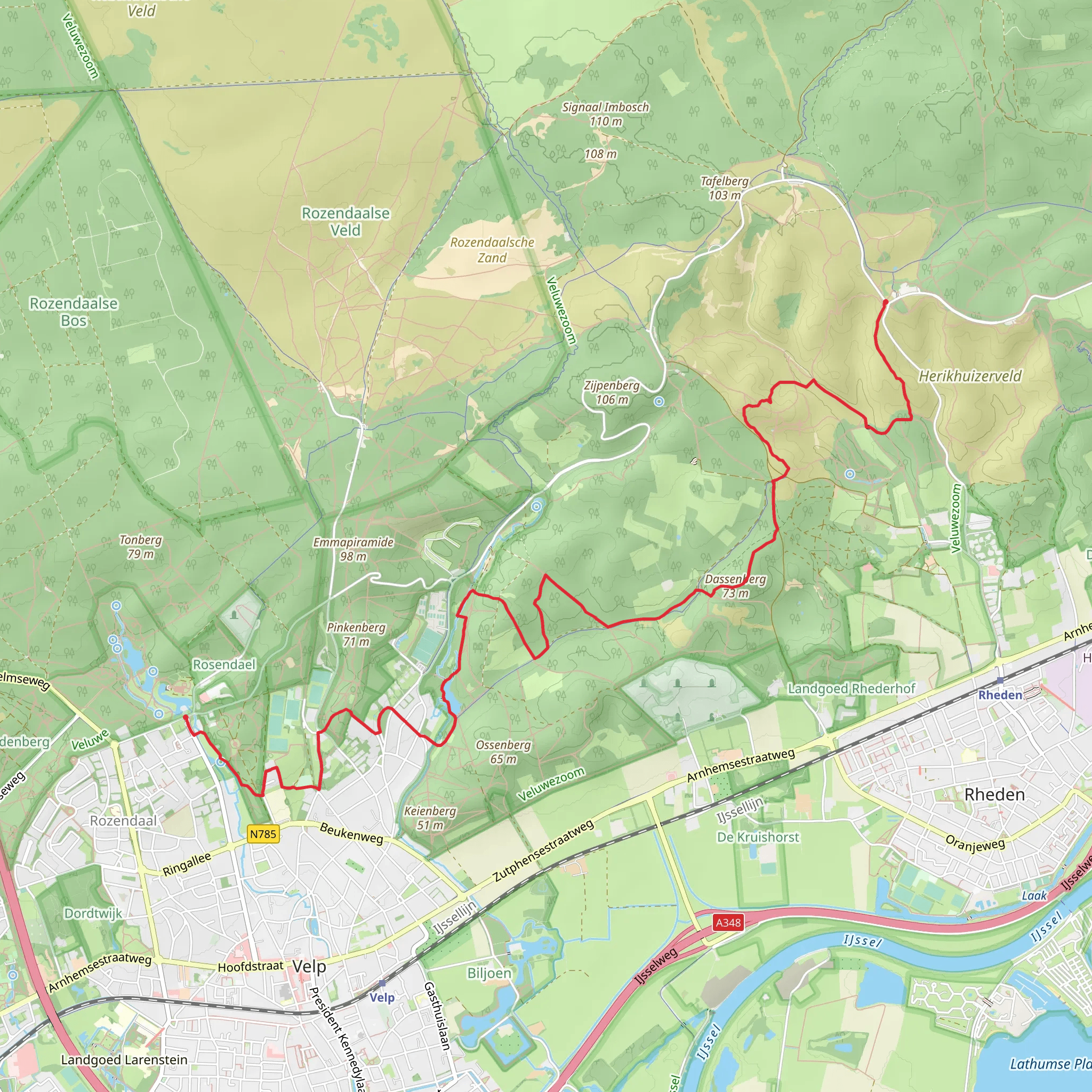 Posbank to Rozendaal via Vijver Beekhuizen and Herikhuizerweg mobile static map