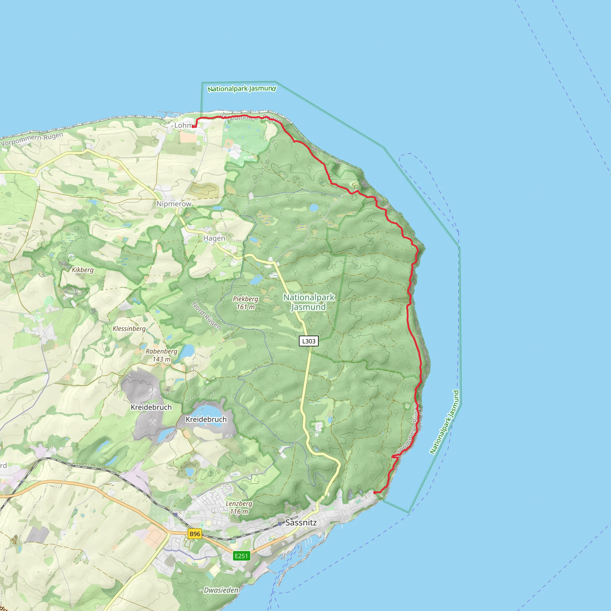 Hochuferweg Sassnitz–Königsstuhl - Lohme to Sassnitz mobile static map