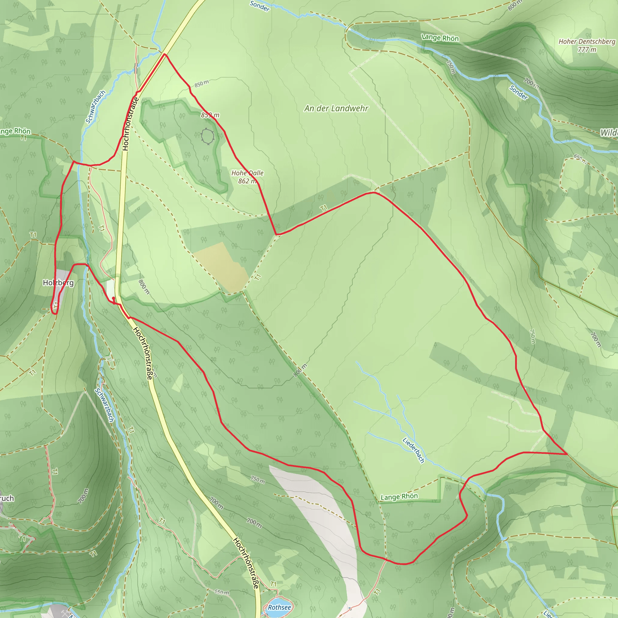 Hohe Dalle via Ostesweg and Rhoen-Rundweg mobile static map