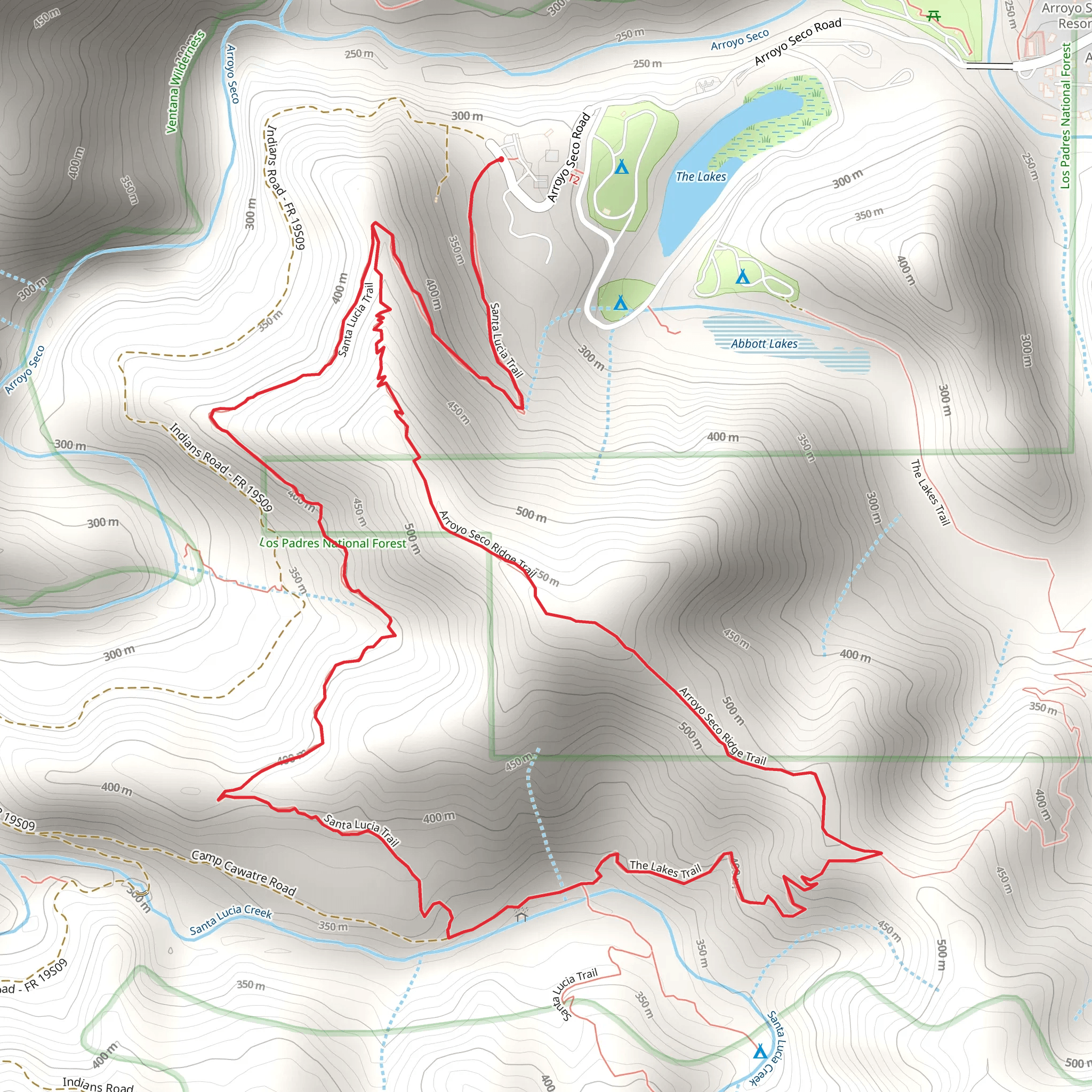 Santa Lucia Trail and Arroyo Seco Ridge Trail Loop mobile static map