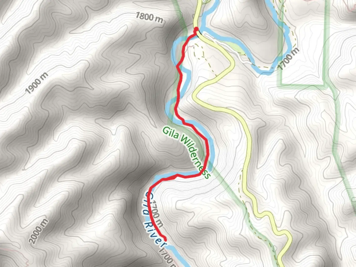 An image depicting the trail Gila River via Continental Divide Trail and its surrounding area.