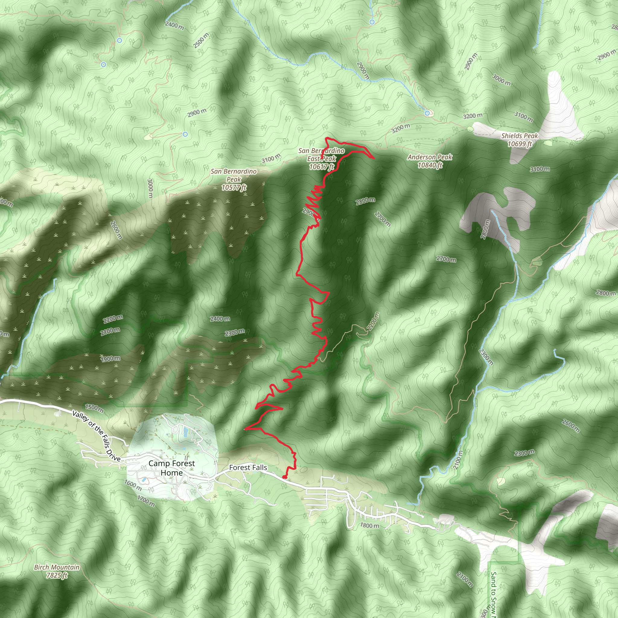 Momyer Creek to San Bernardino East Peak Trail mobile static map