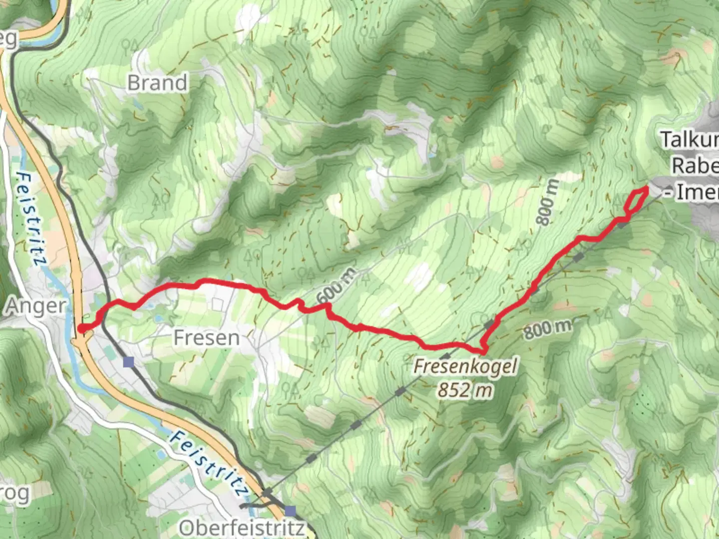 An image depicting the trail Shift Path from Anger and its surrounding area.