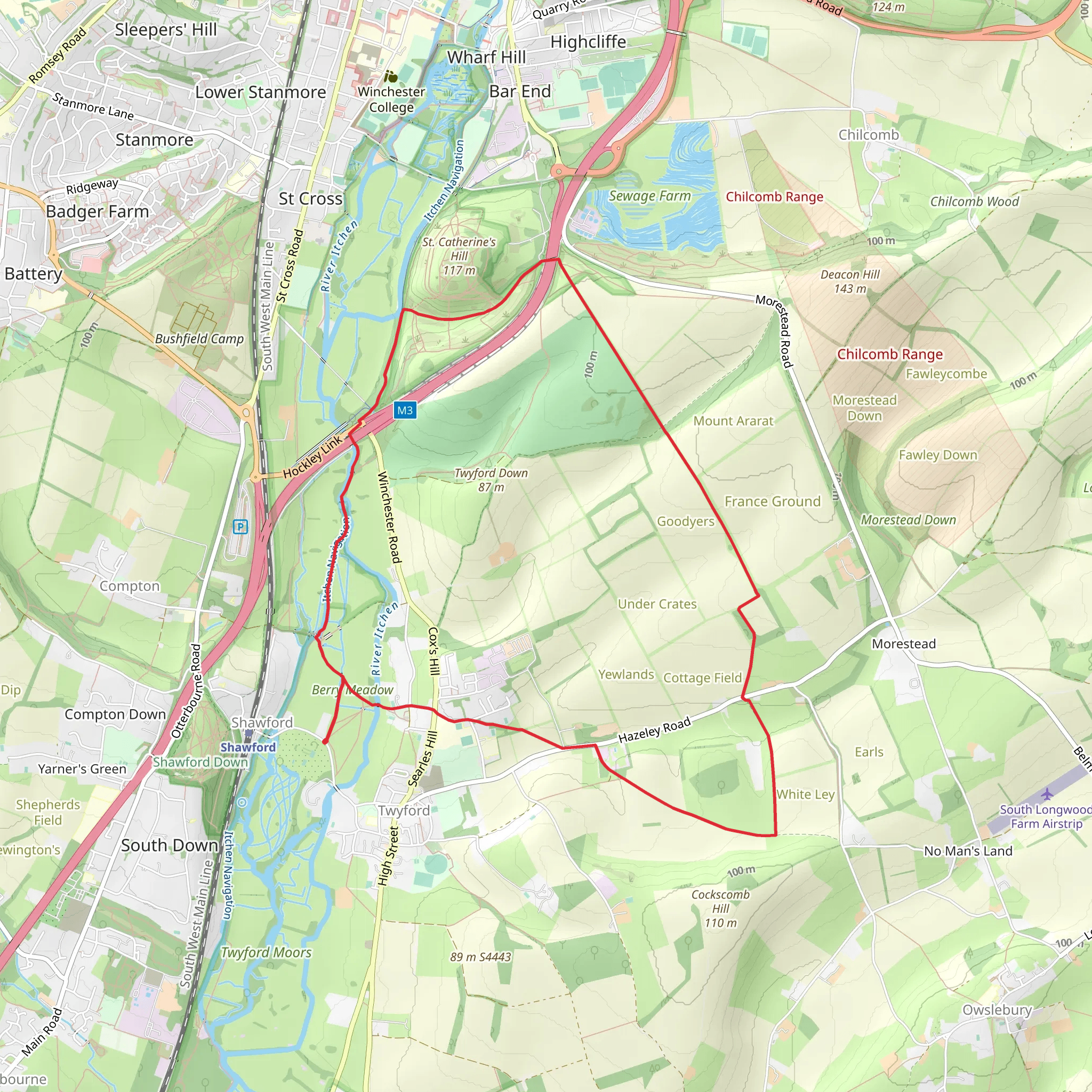 Hockley Meadows Nature Reserve and Saint Catherins's Hill Nature Reserve Loop mobile static map