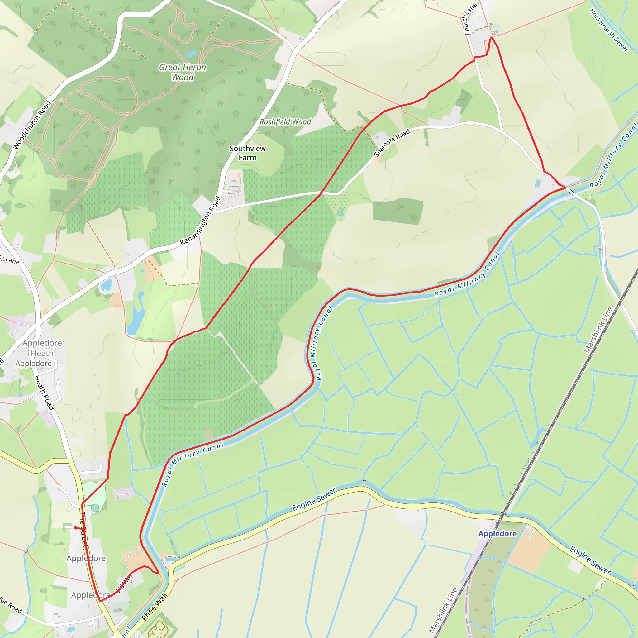 Royal Military Canal Loop - Appledore mobile static map