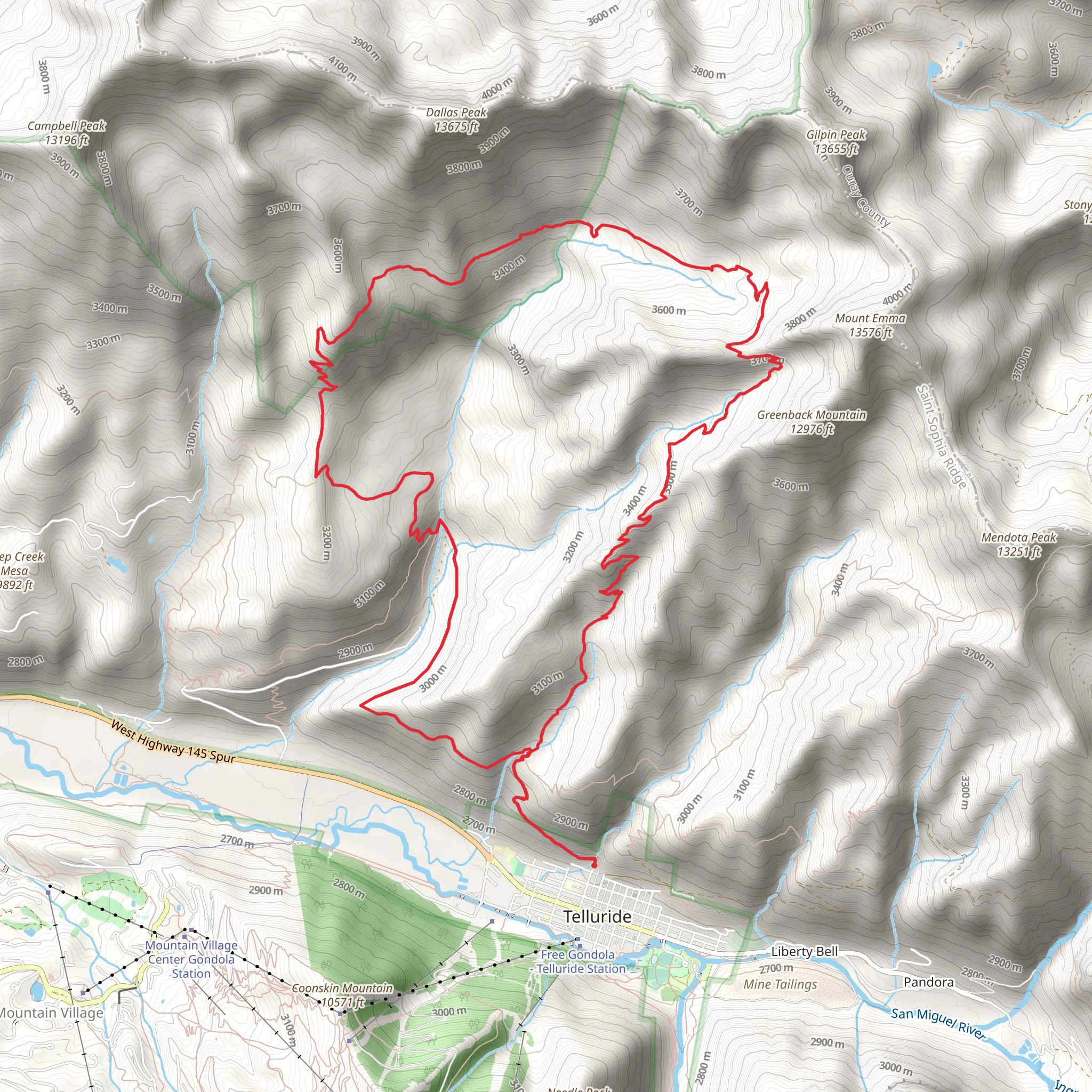 Sneffels Highline Trail Loop mobile static map