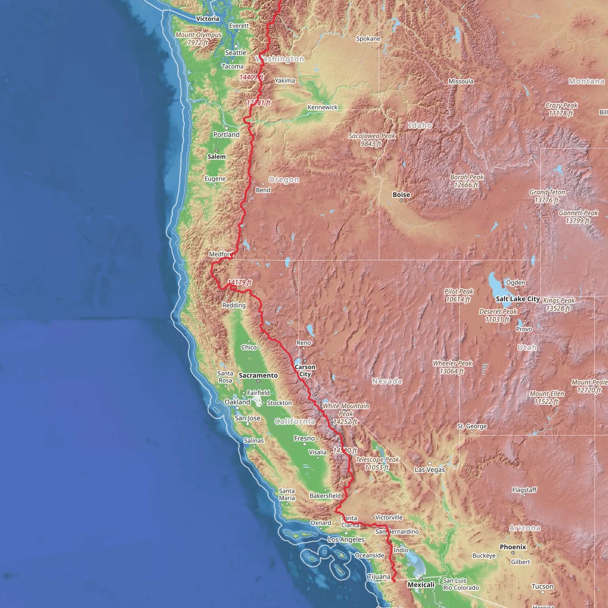 Pacific Crest Trail mobile static map