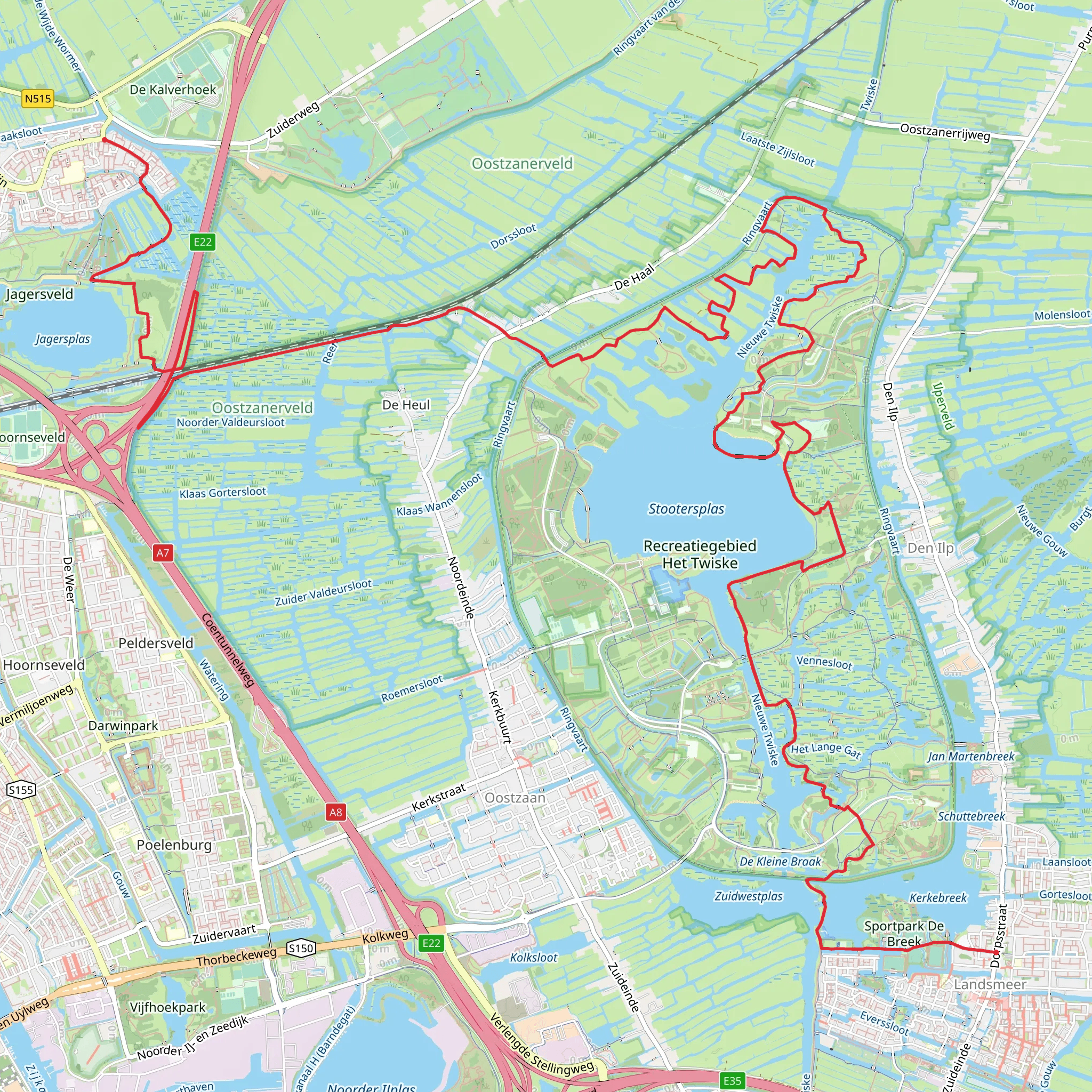 Raadhuisstraat to Schipbeek via Stootersplas and Wormerpad mobile static map