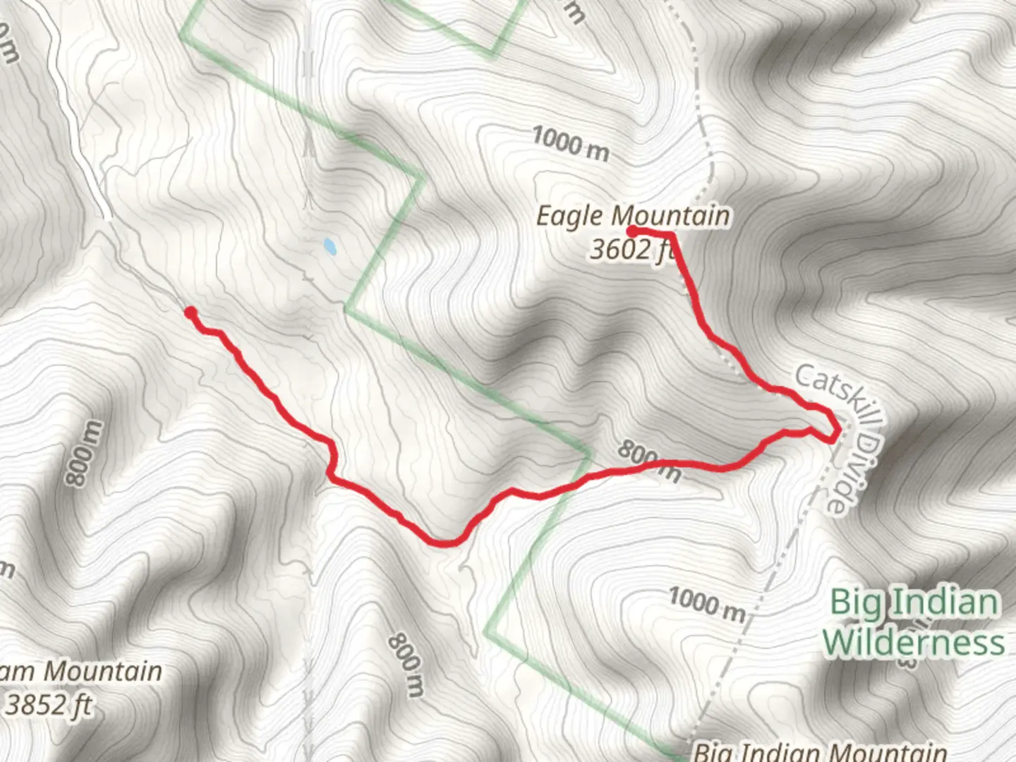 An image depicting the trail Eagle Mountain via Seager - Big indian Trail and its surrounding area.