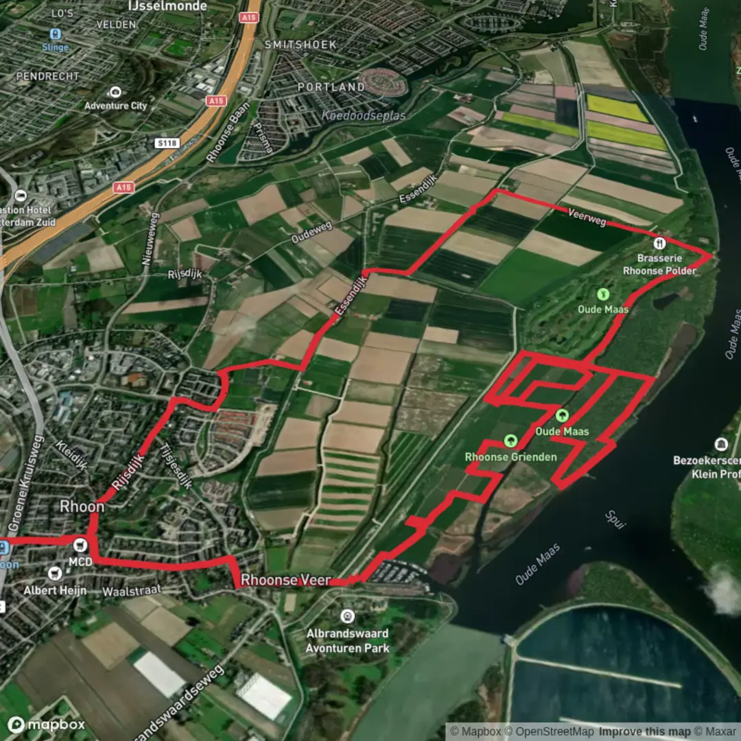 An image depicting the trail Kasteel, Klein Profijt and Rhoorse Grienden Loop and its surrounding area.