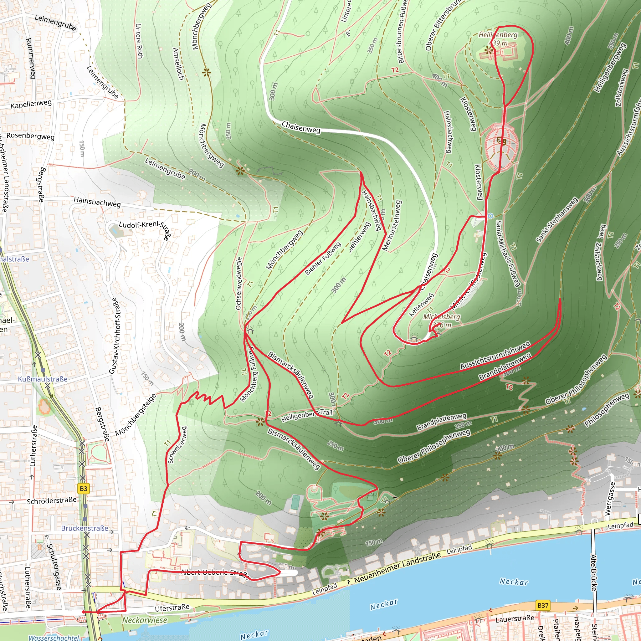 Michelsberg, Fuchsrondell and Heiligenberg via Camino Incluso mobile static map