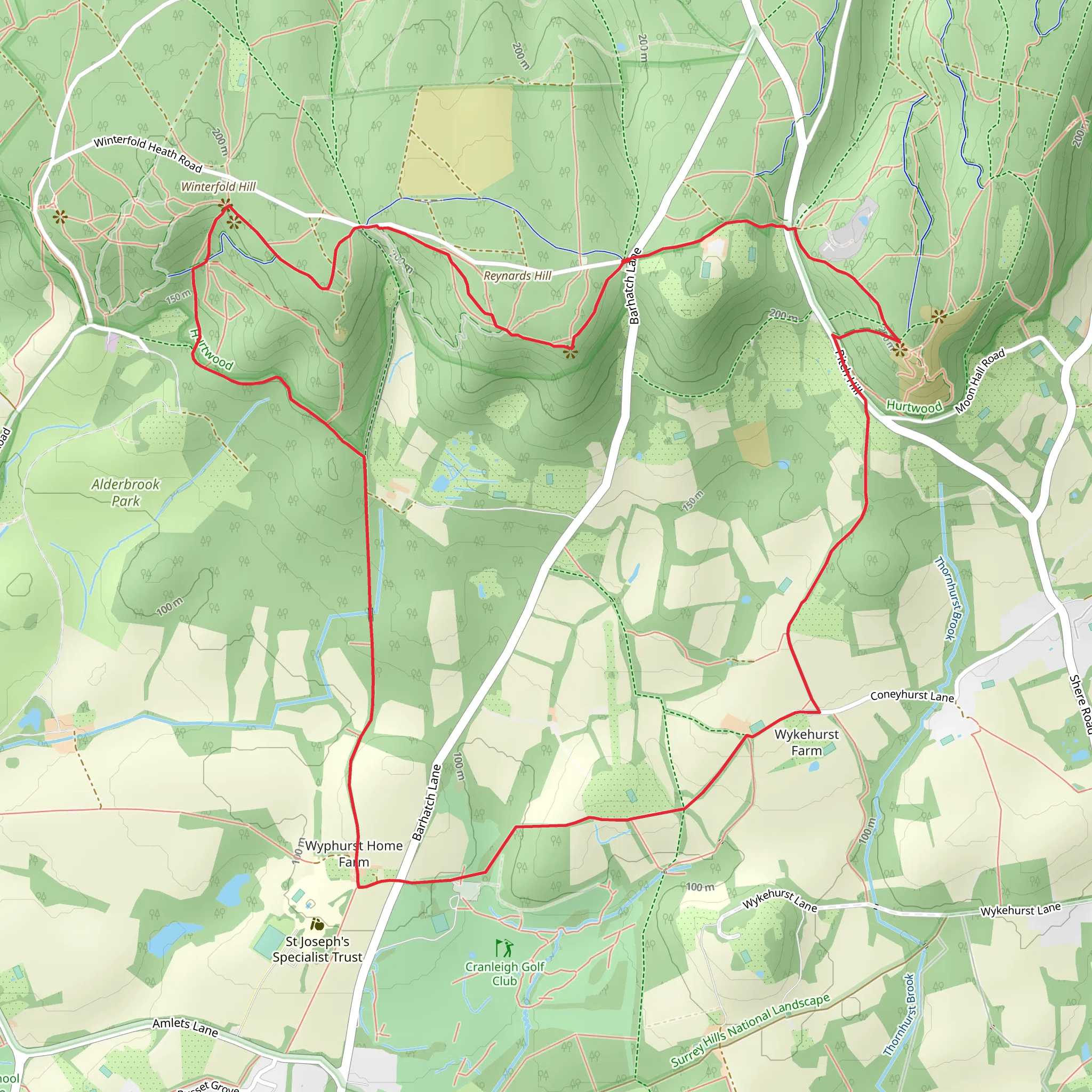 Pitch Hill, Wykehurst, Winterfold Hill and teynards Hill Loop mobile static map