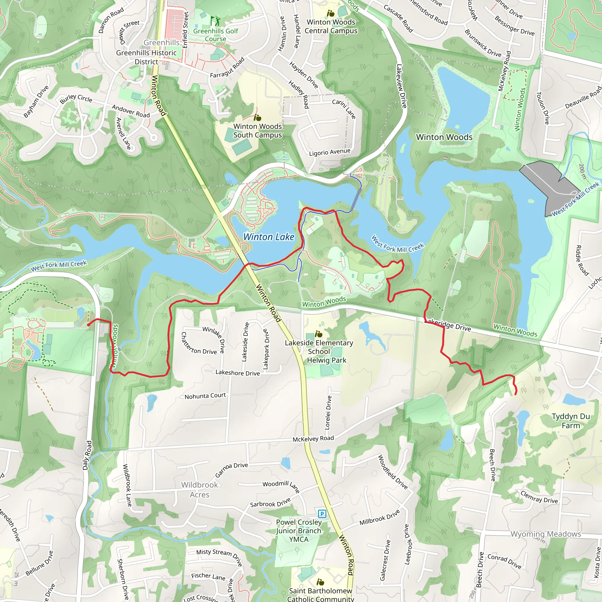 Winton Lake and West Fork Mill Creek Walk mobile static map