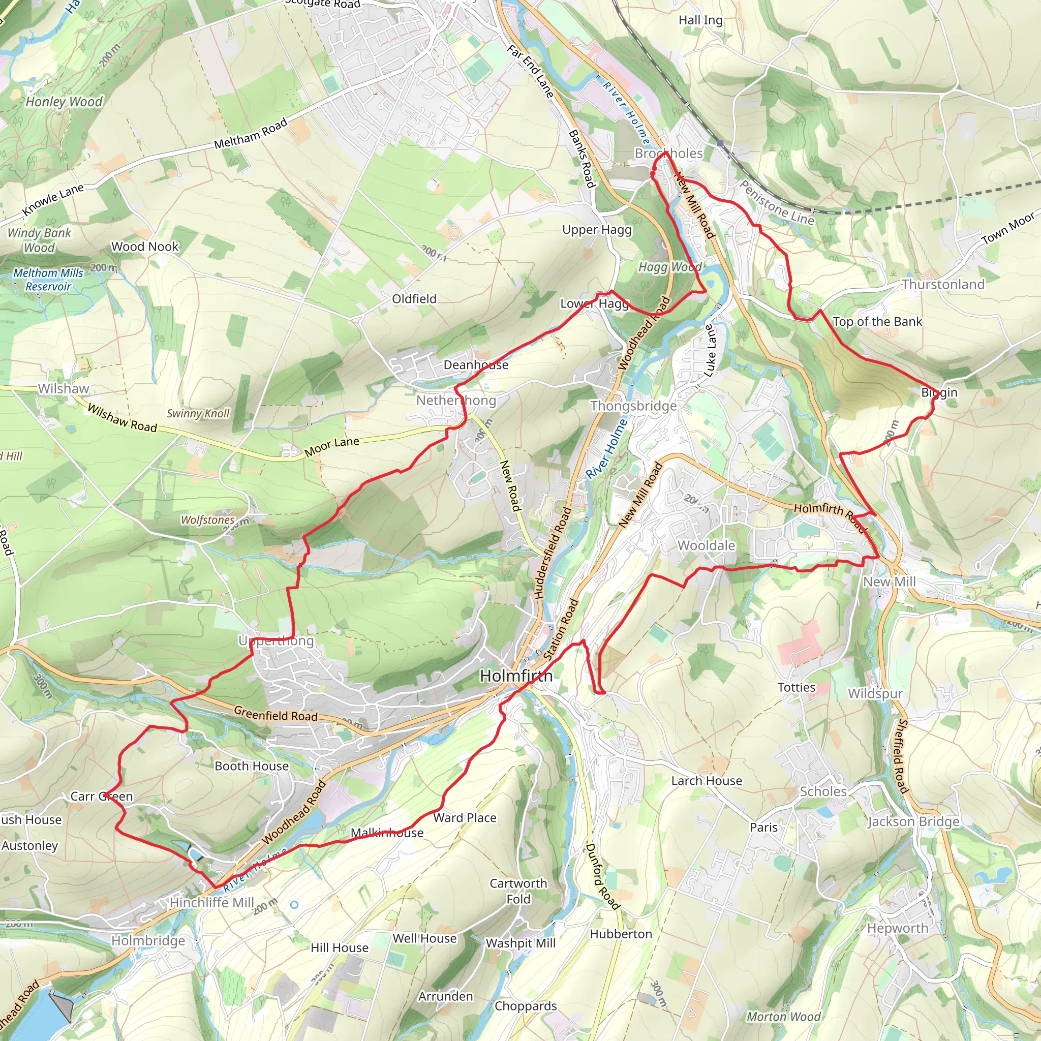Holme Valley and Hamlets Walk from Holmfirth mobile static map
