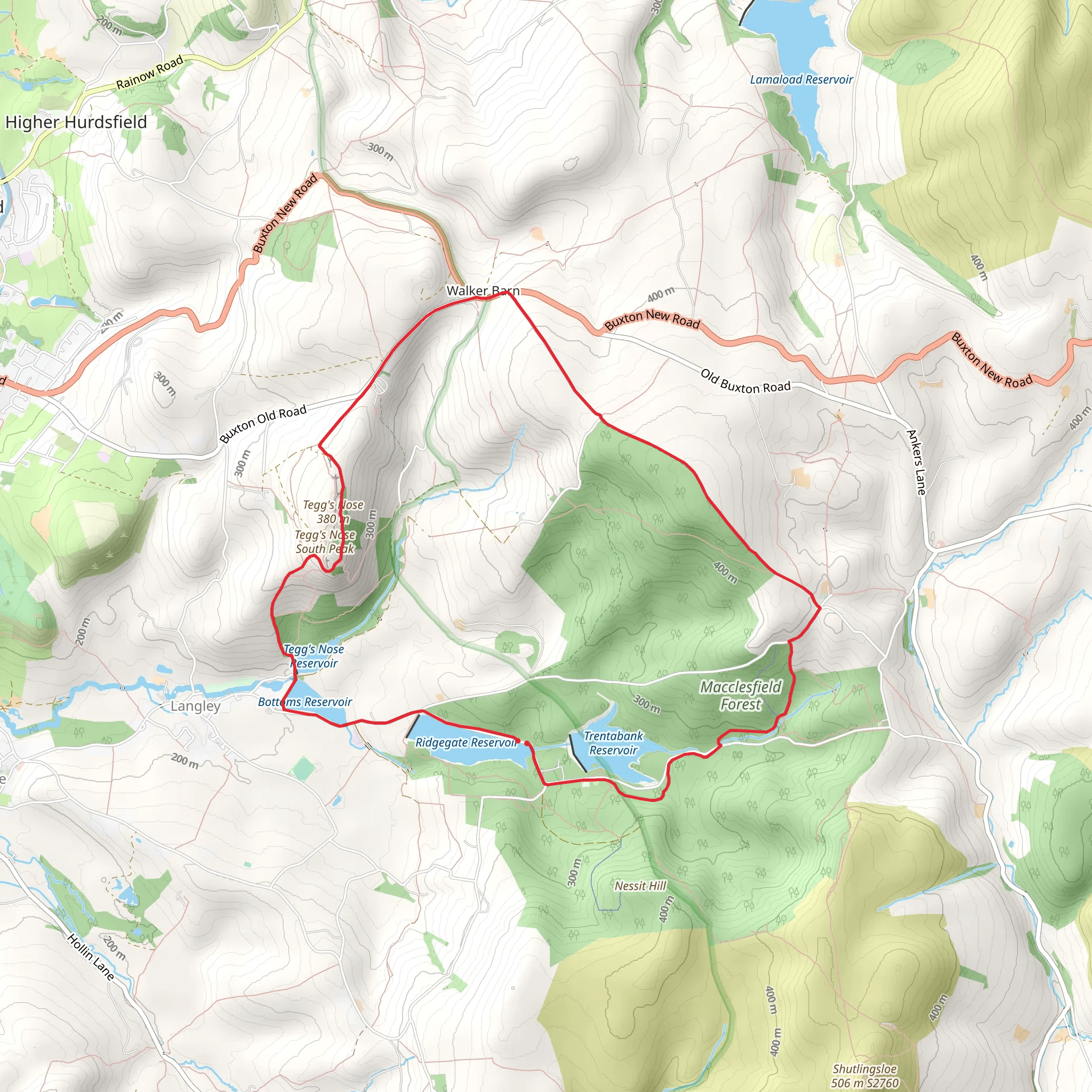 Walker Barn Southern Loop via Ridgegate Reservoir mobile static map