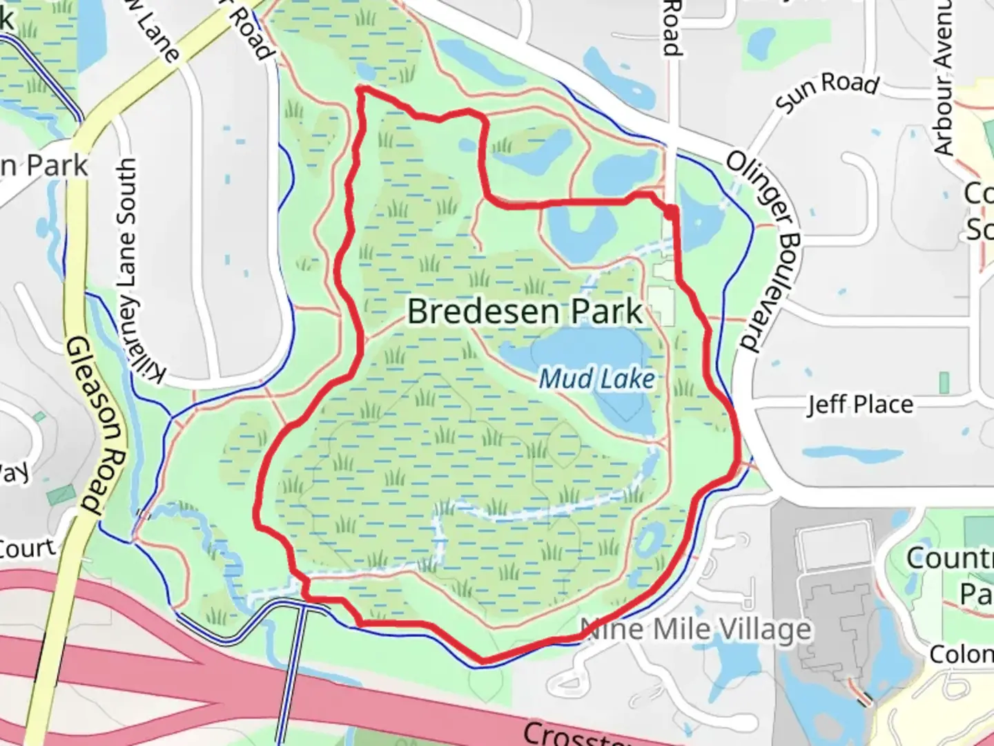 An image depicting the trail Bredesen Park and Nature Loop Trail and its surrounding area.