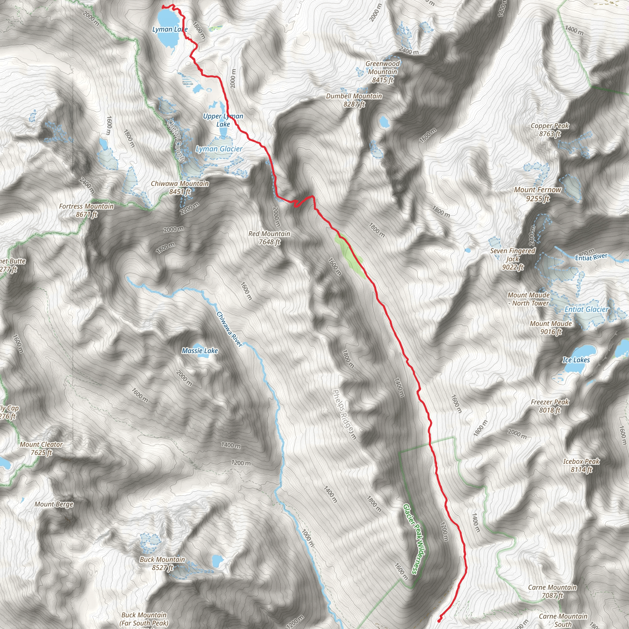 Phelps Creek to Lyman Lake via Carne High Traverse Loop mobile static map