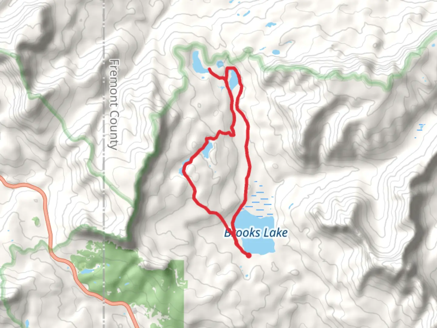 An image depicting the trail Upper and Lower Jade Lake, Rainbow Lake and Upper Brooks Lake Loop via Yellowstone Trail and its surrounding area.