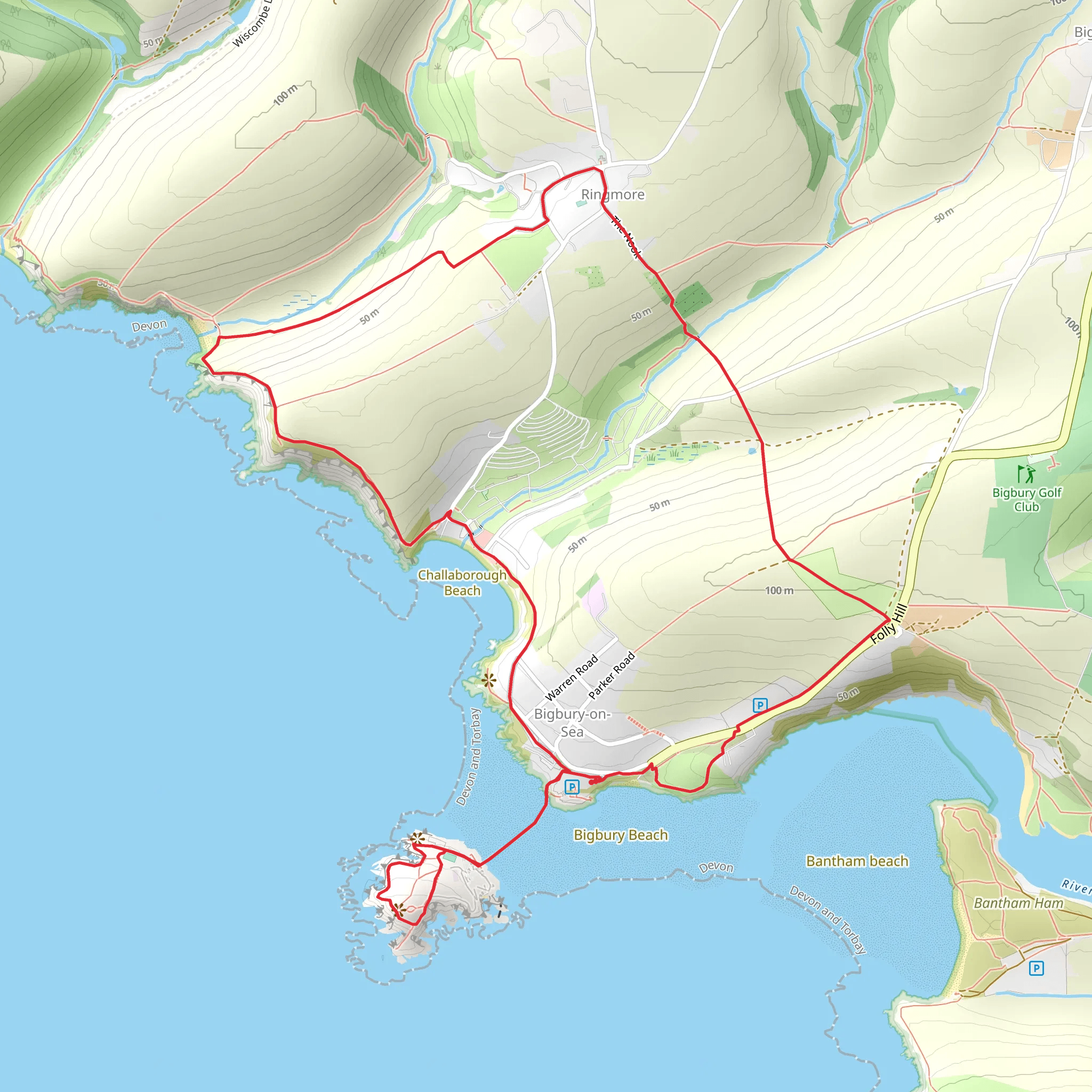 Bigbury-on-Sea - Arymer Cove and Burgh Island mobile static map