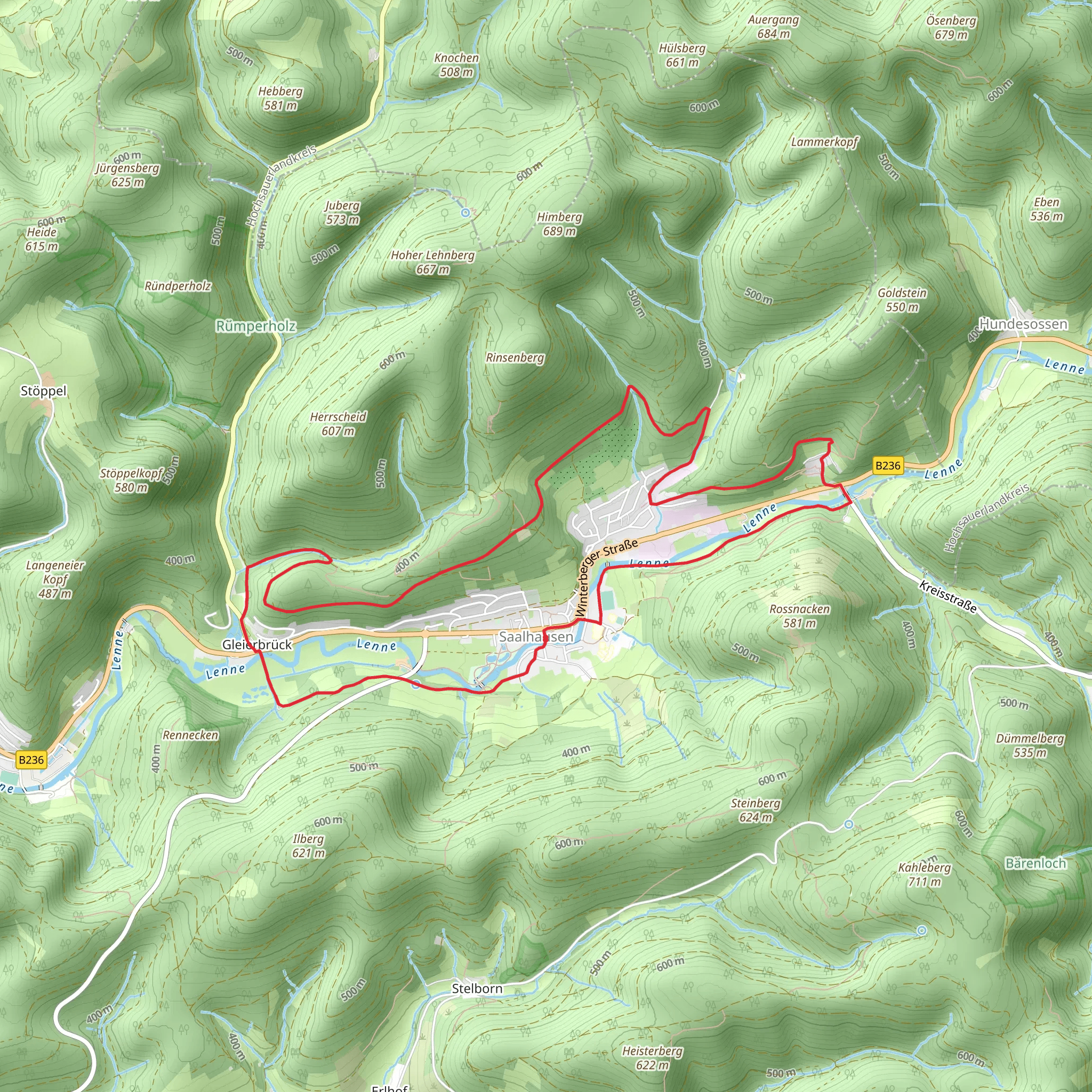 Saalhauser Rundwanderweg and Rennackenweg mobile static map