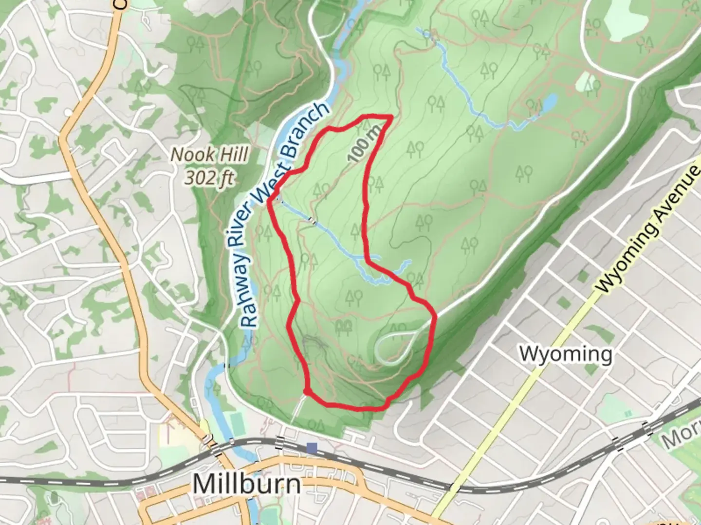An image depicting the trail Sunset, Pingry and Lenape Loop Trail and its surrounding area.