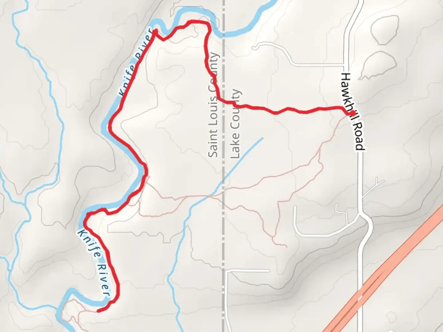 An image depicting the trail Knife River Out and Back and its surrounding area.