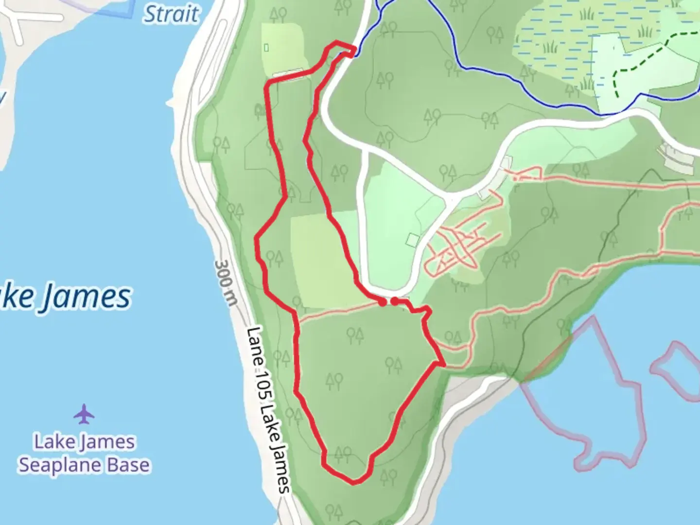 An image depicting the trail Trail 1 and Hell's Point Challenge Loop and its surrounding area.