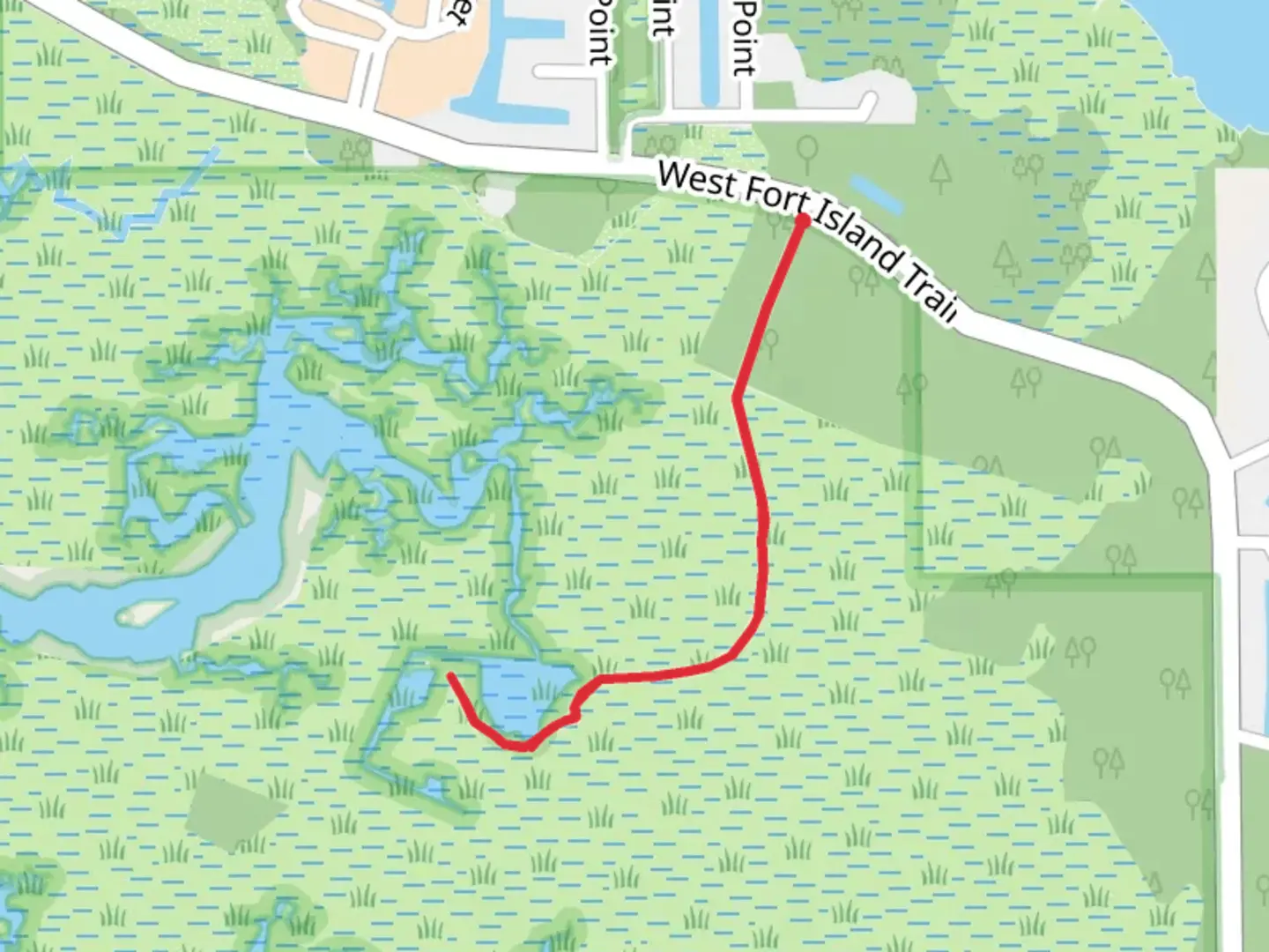 An image depicting the trail Redfish Hole Trail and its surrounding area.
