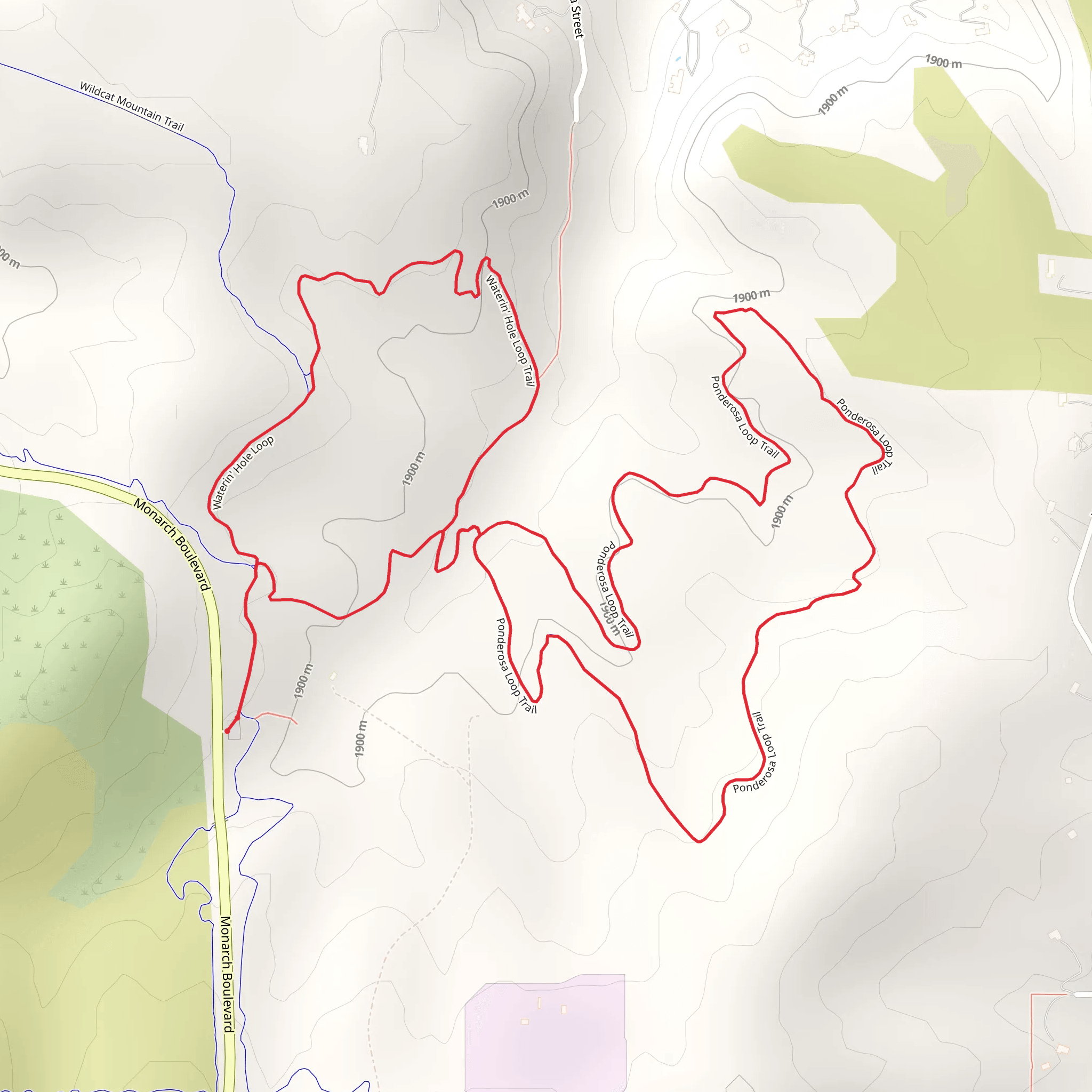 Ponderosa and Waterin' Hole Loop Trail mobile static map