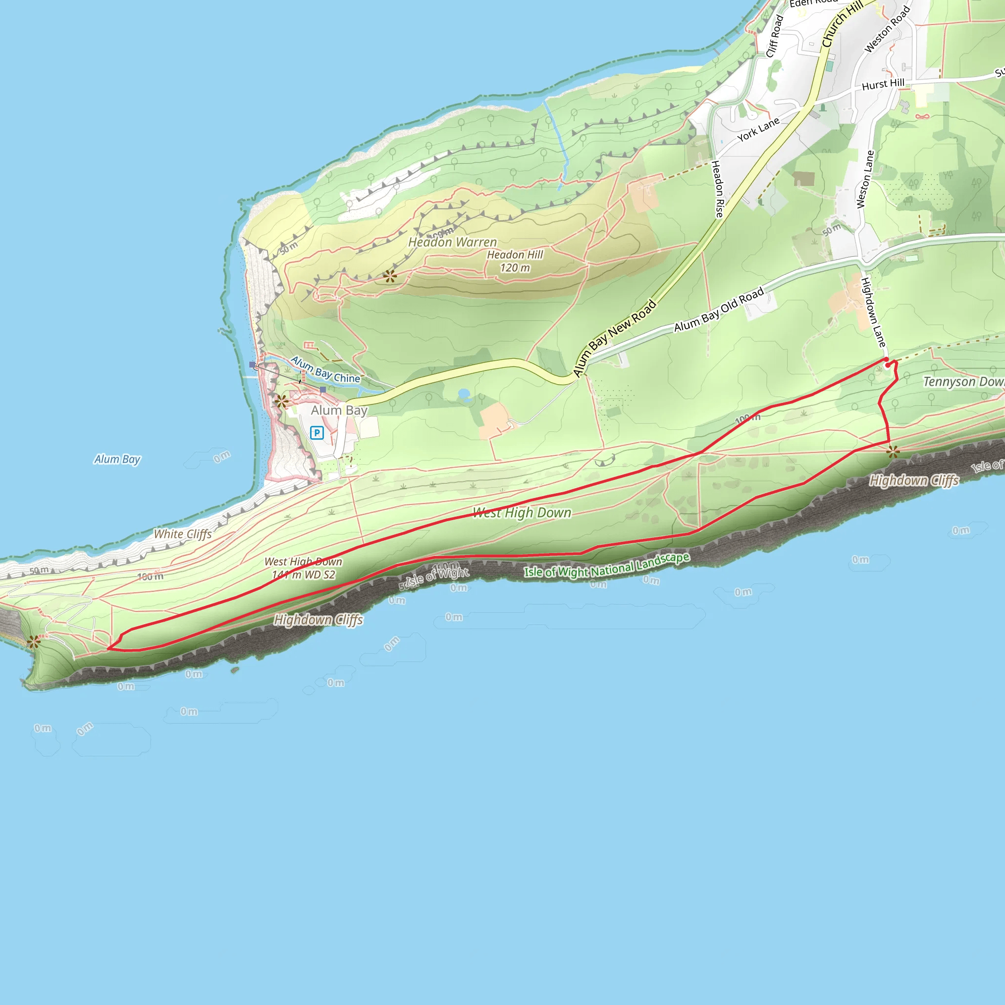 The Needles and Tennyson's Monument from Nodewell Farm mobile static map
