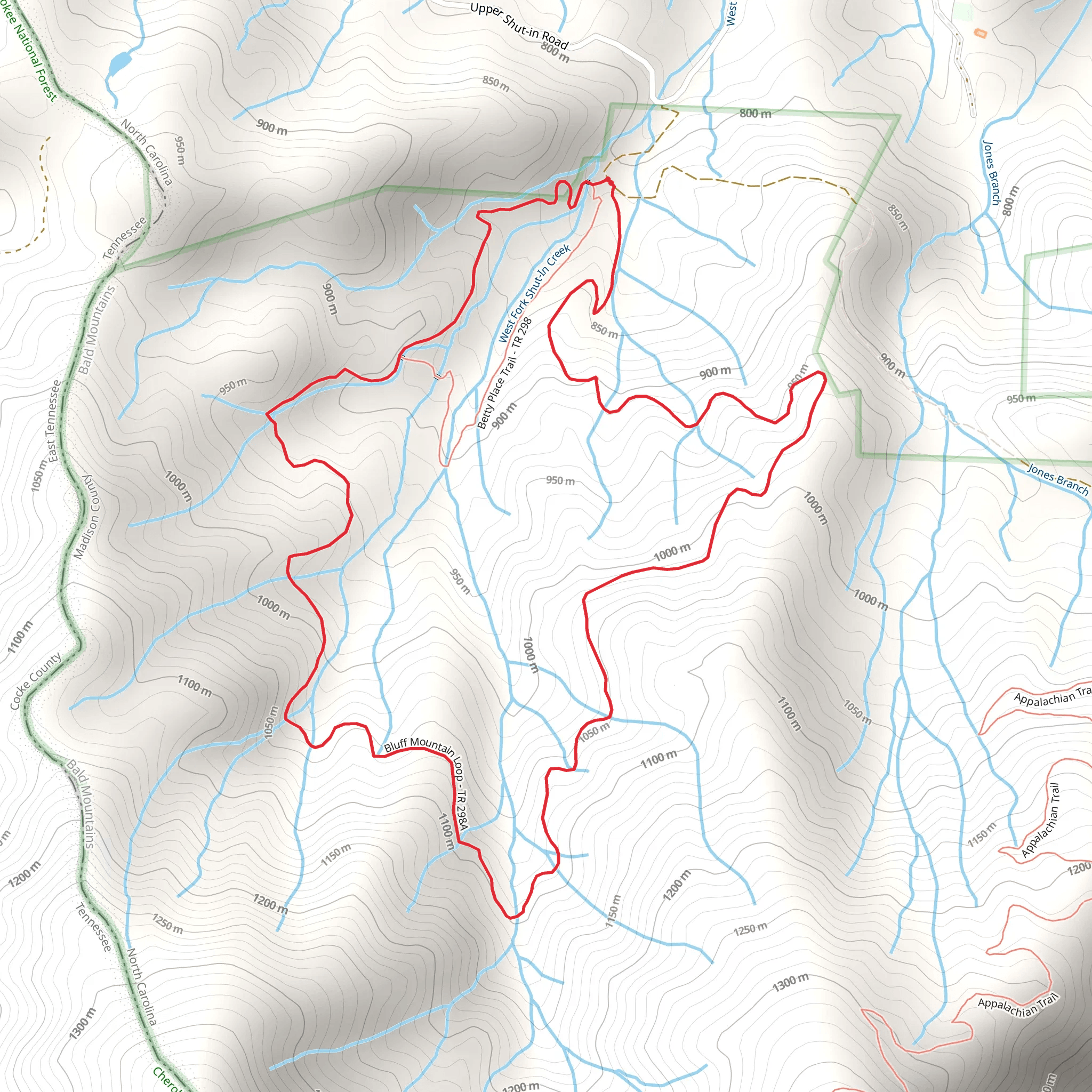 Bluff Mountain and Betty Place Loop Trail mobile static map