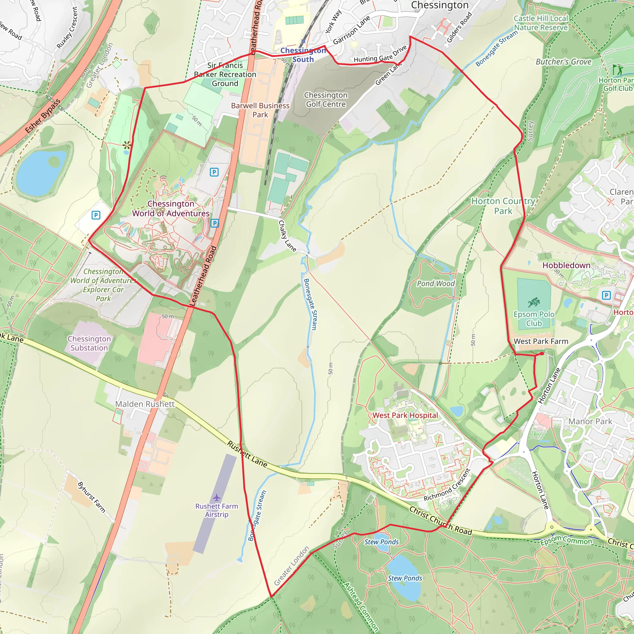 Chessington Countryside Loop Walk mobile static map