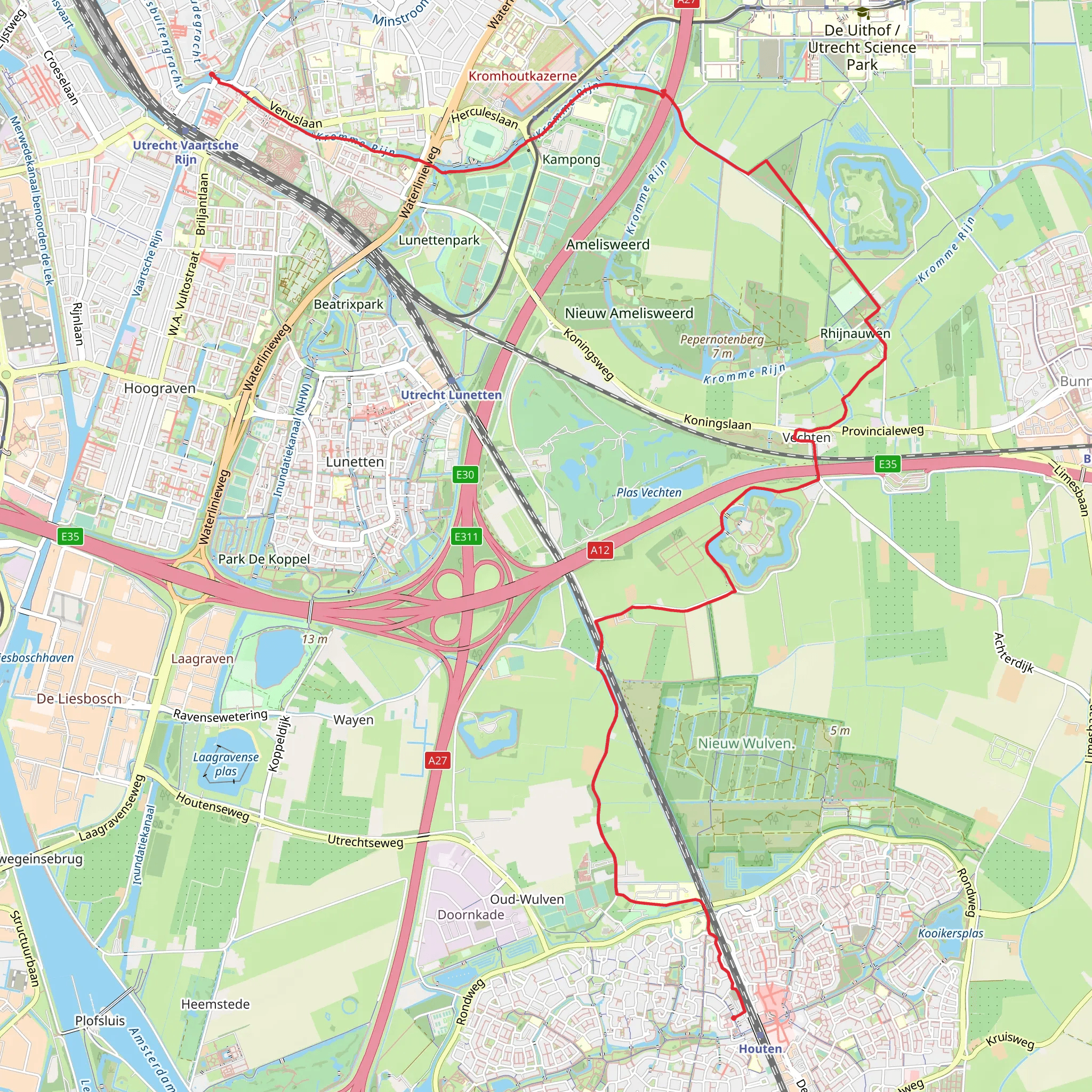 Houten to Sint Maarten via Kromme Rijnpad mobile static map