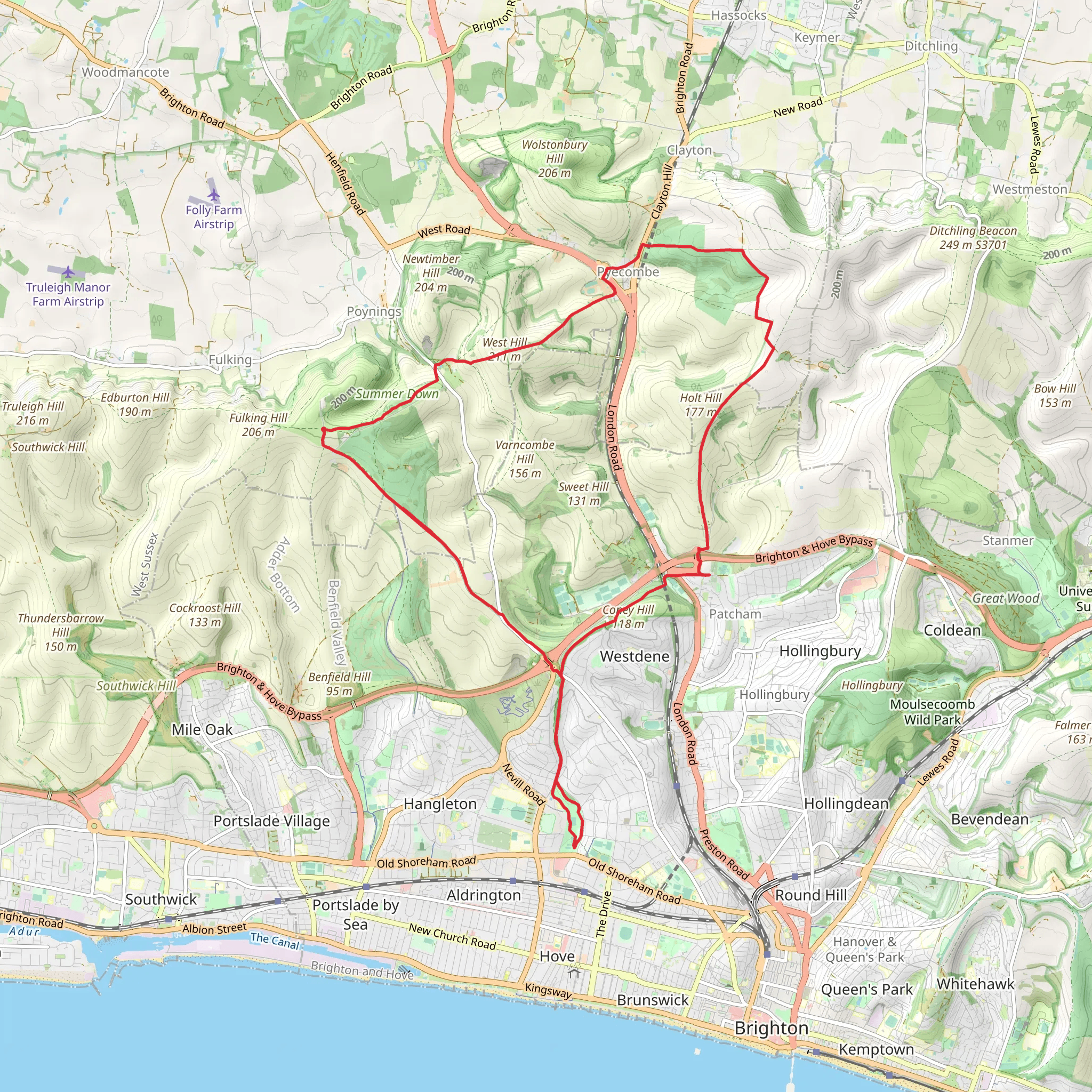Devil's Dyke, Pyecombe Golf Course, Waterhall Loop mobile static map