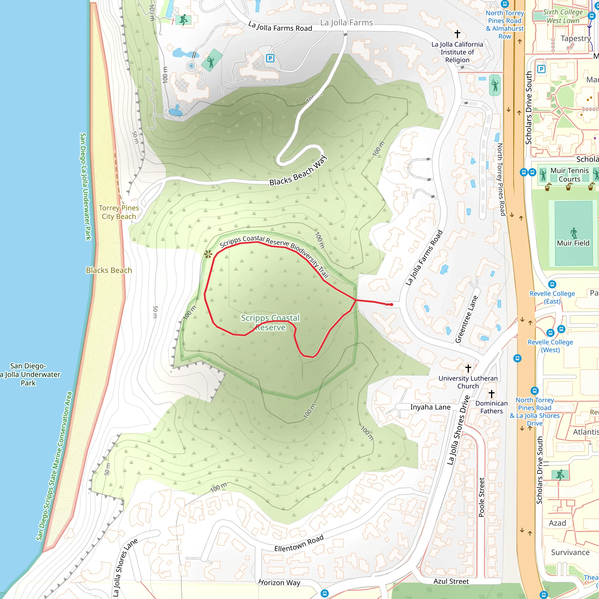 Scripps Coastal Reserve Biodiversity Loop Trail mobile static map