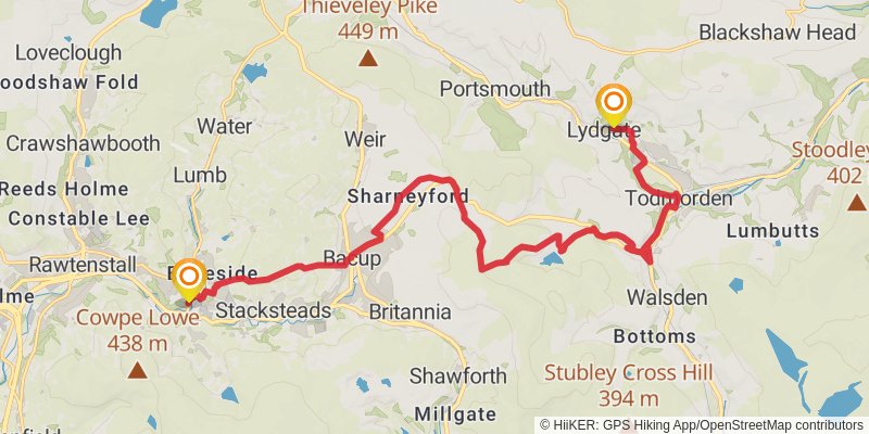Ramsbottom to Skiptom Walk stage 2 Map