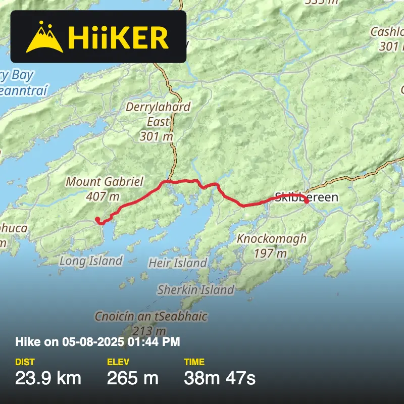 A map preview of the recording Hike on 05-08-2025 01:44 PM.