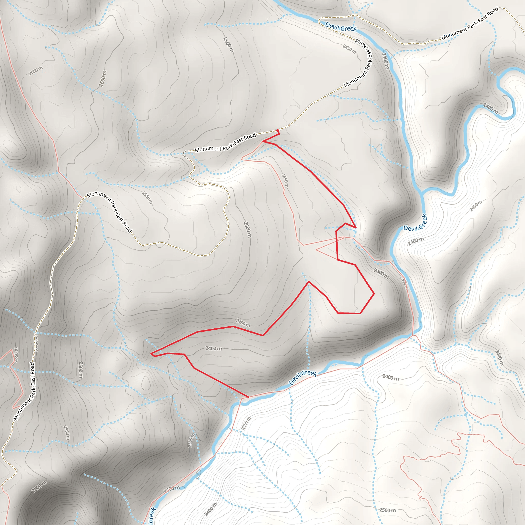 Hotz Spring Trail via Devil Creek Trail mobile static map