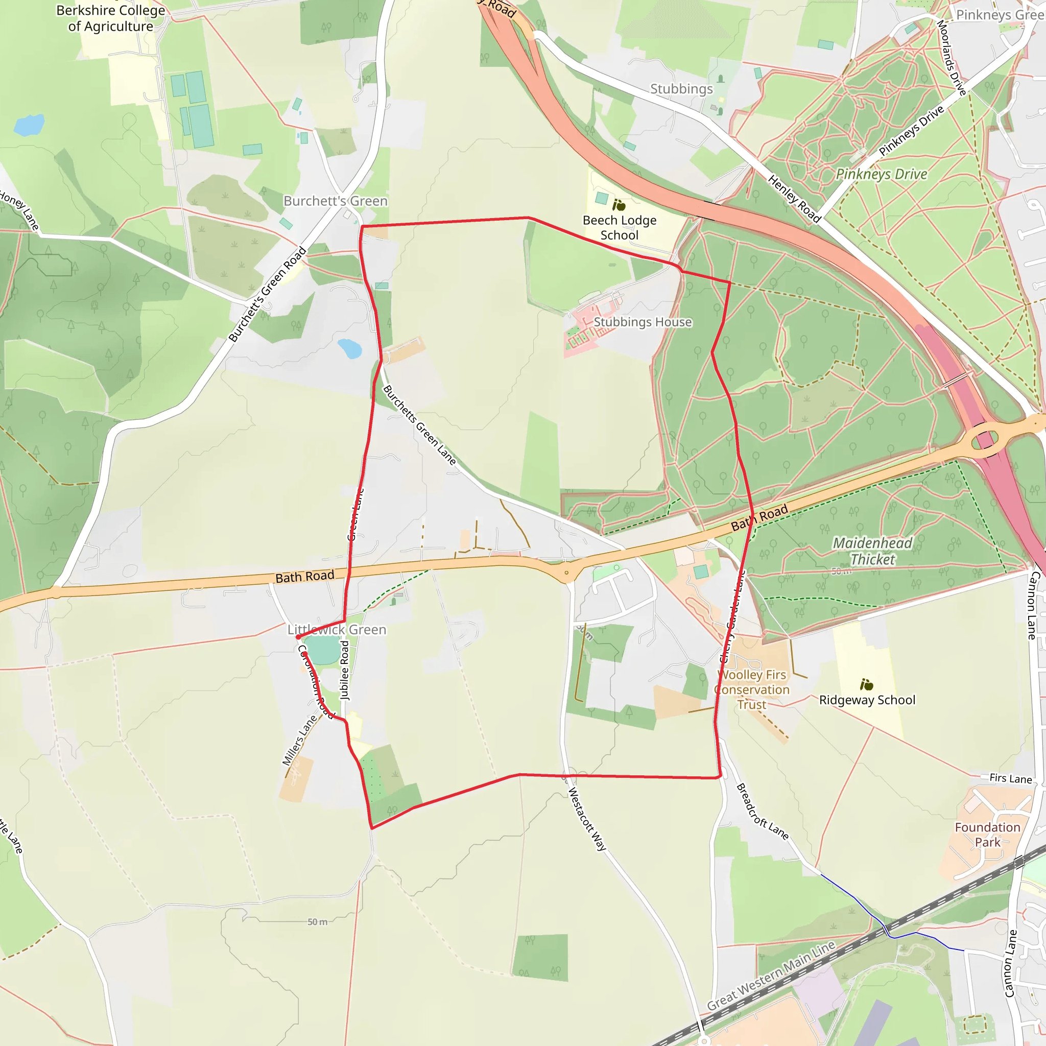 Littlewick Green to Burchett's Green Loop mobile static map