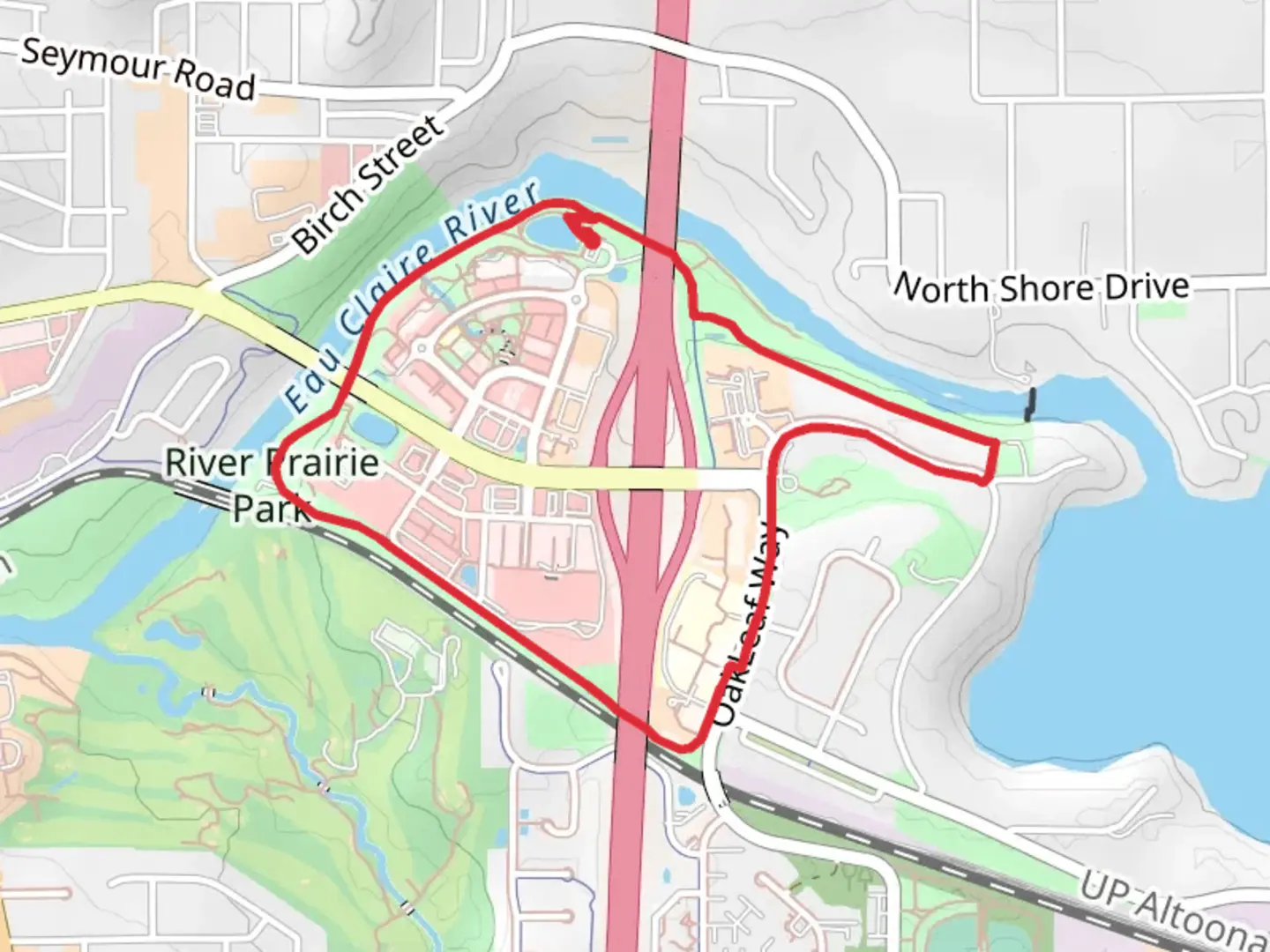 An image depicting the trail River Prairie Park and Lake Altoona Trail and its surrounding area.