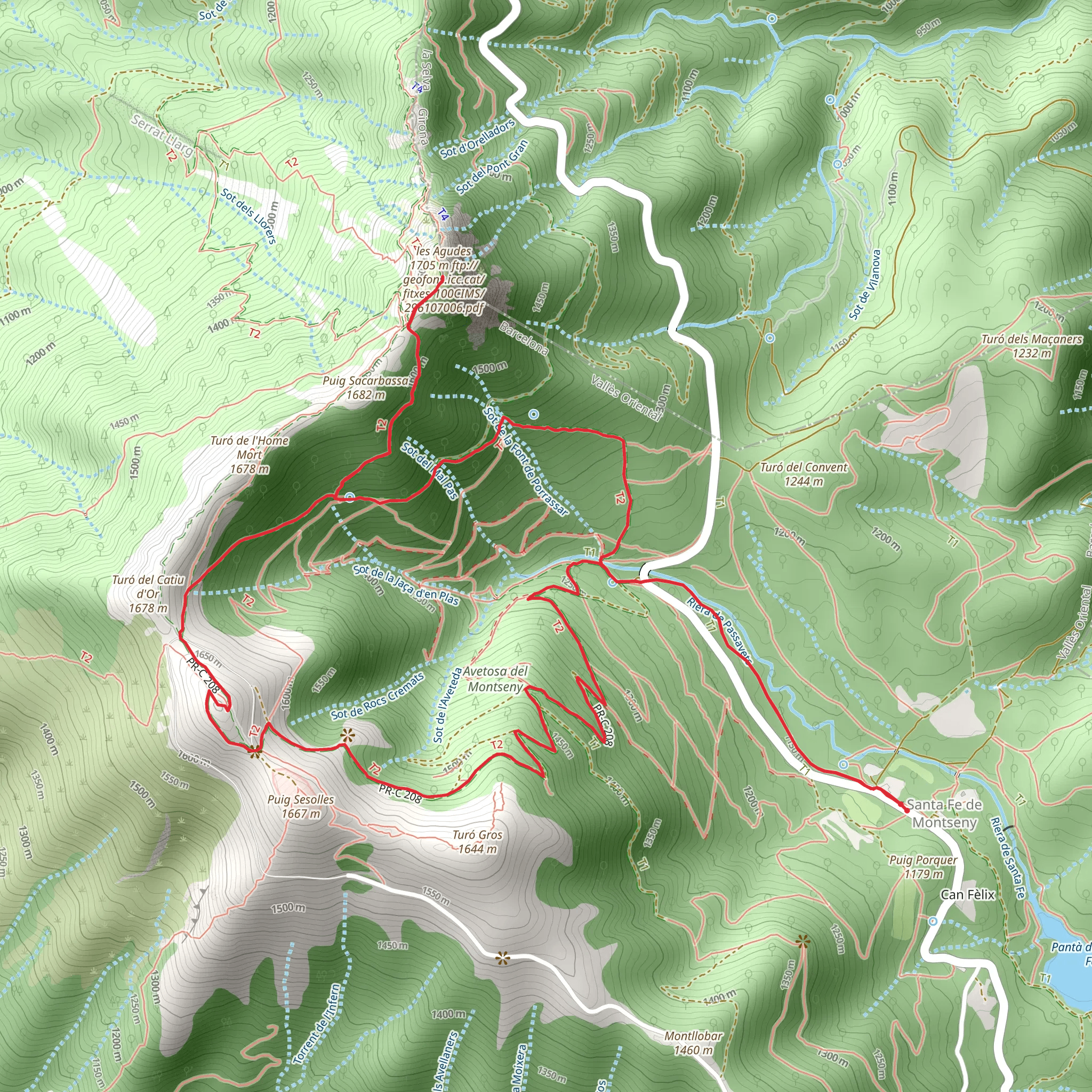 Santa Fe, El Turó de l'Home, Las Agudos PR C 208 mobile static map