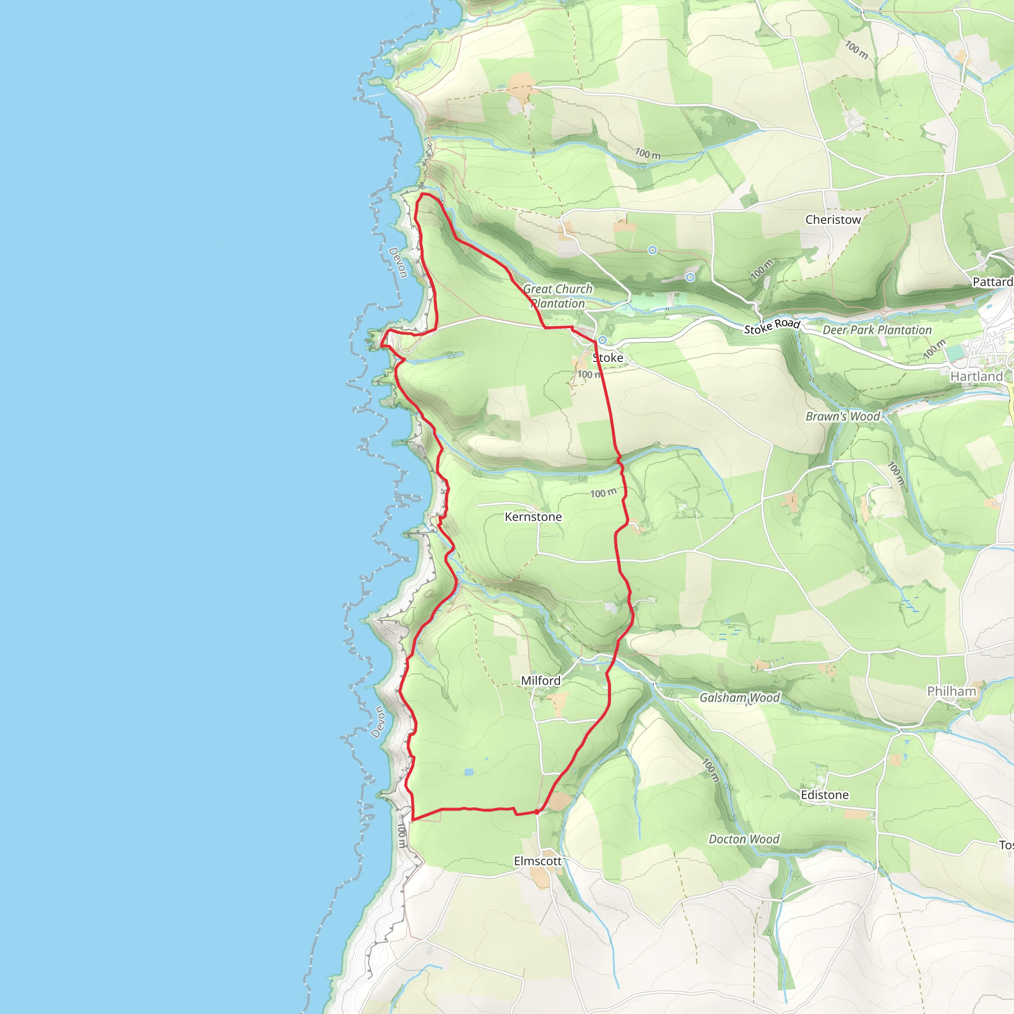 Stoke and Hartland Quay from Elmscott mobile static map