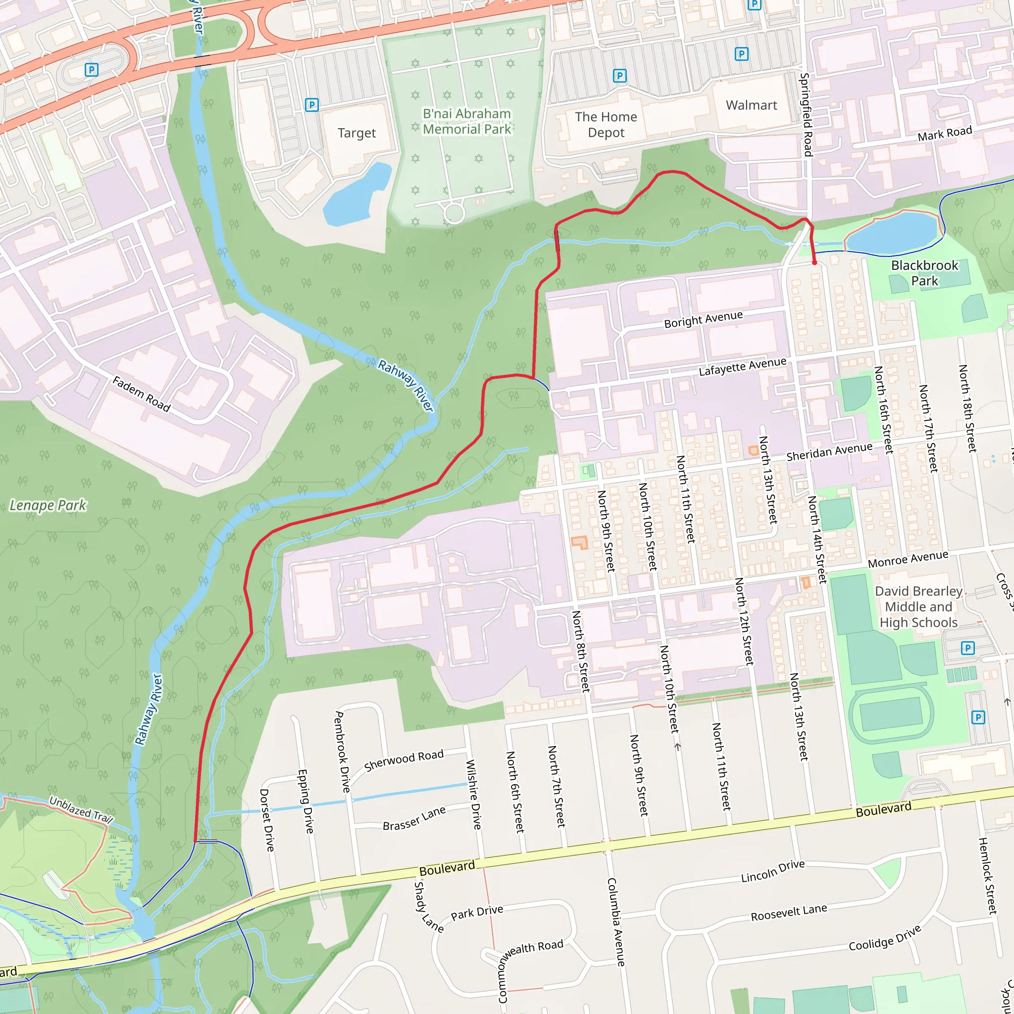 Walk along Rahway River from BlackBrook Park mobile static map